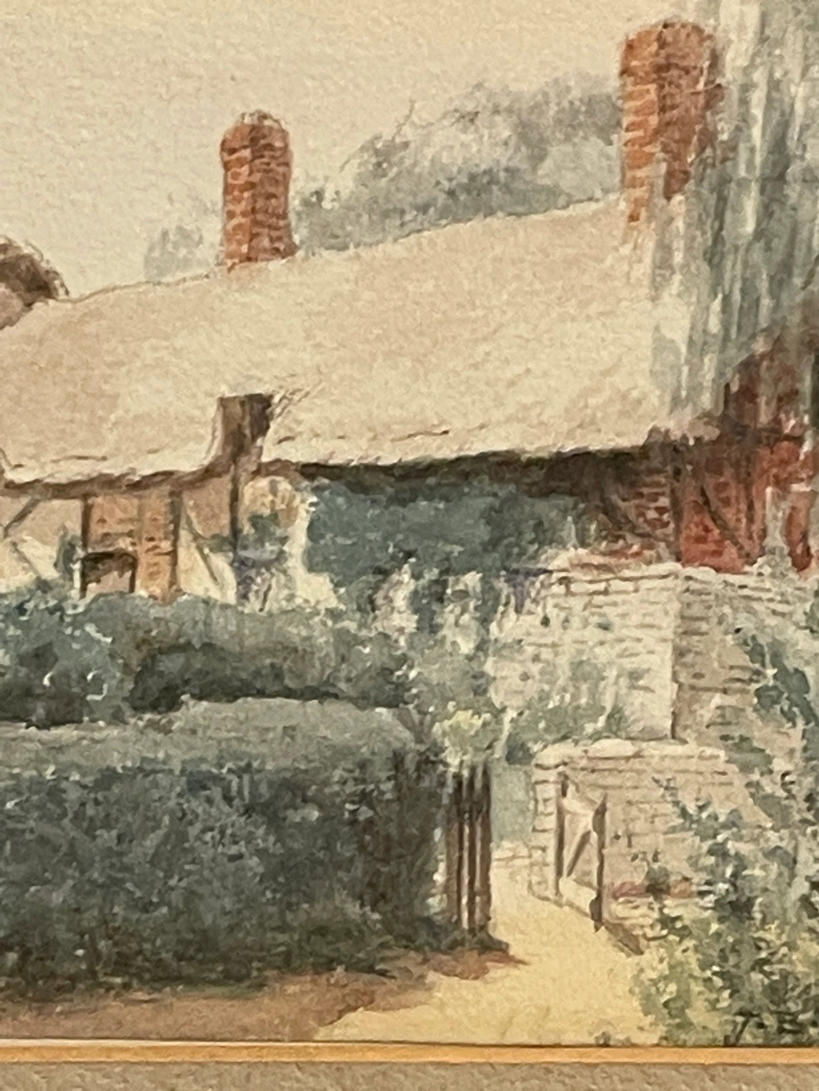 Jane Brewster Reid Cottage Floral 1930's Watercolor Anne Hathaway's, Framed - 4