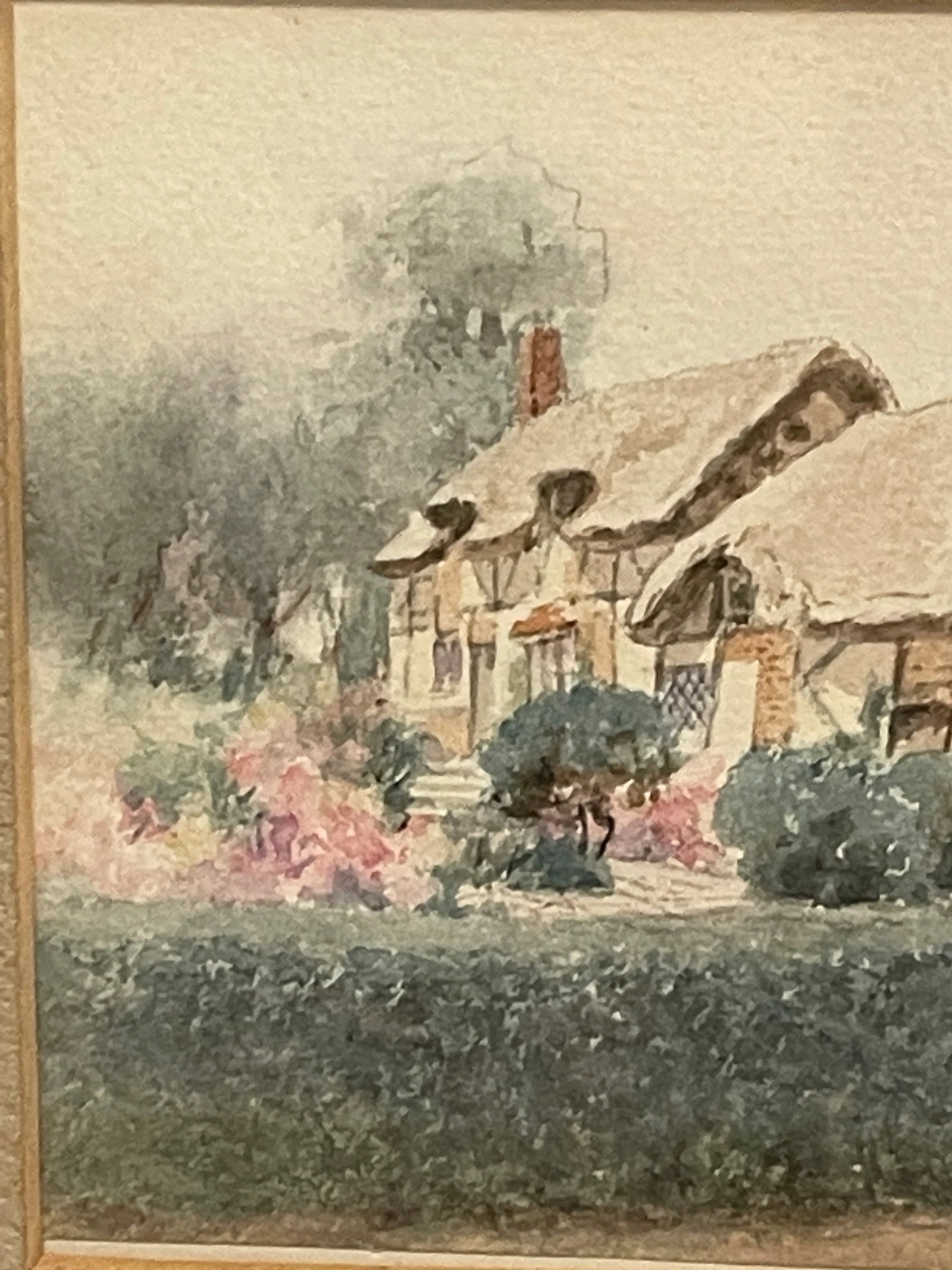 Jane Brewster Reid Cottage Floral 1930's Watercolor Anne Hathaway's, Framed - 5
