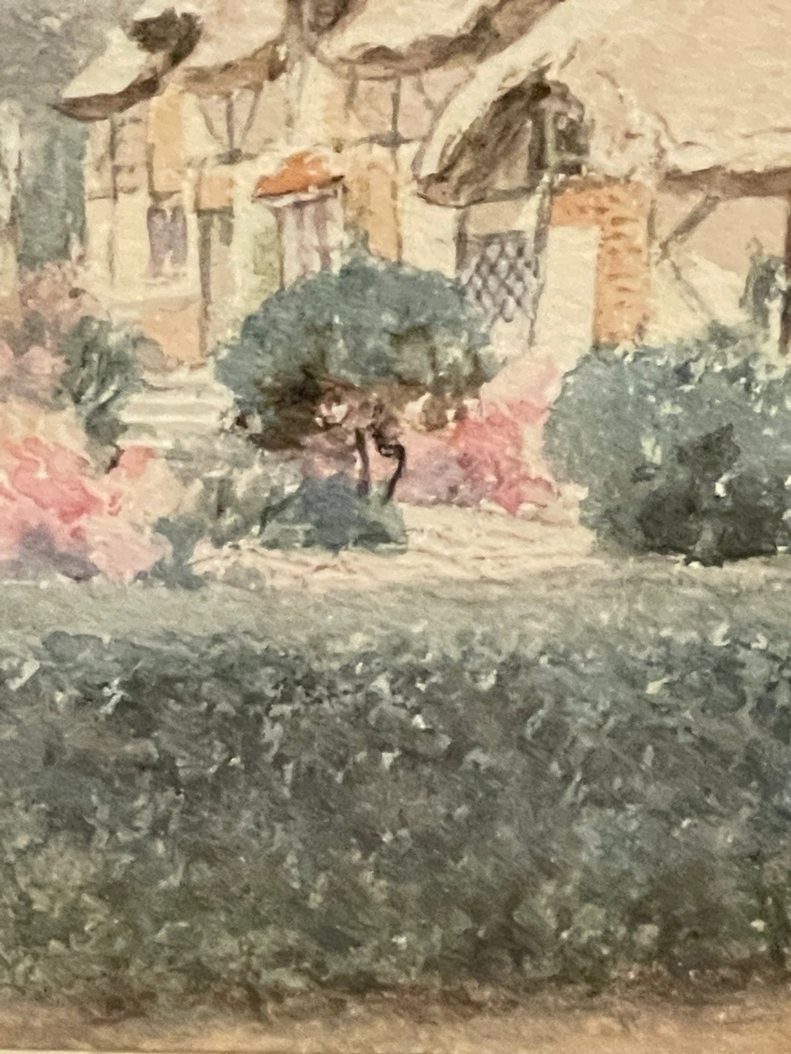 Jane Brewster Reid Cottage Floral 1930's Watercolor Anne Hathaway's, Framed - 9