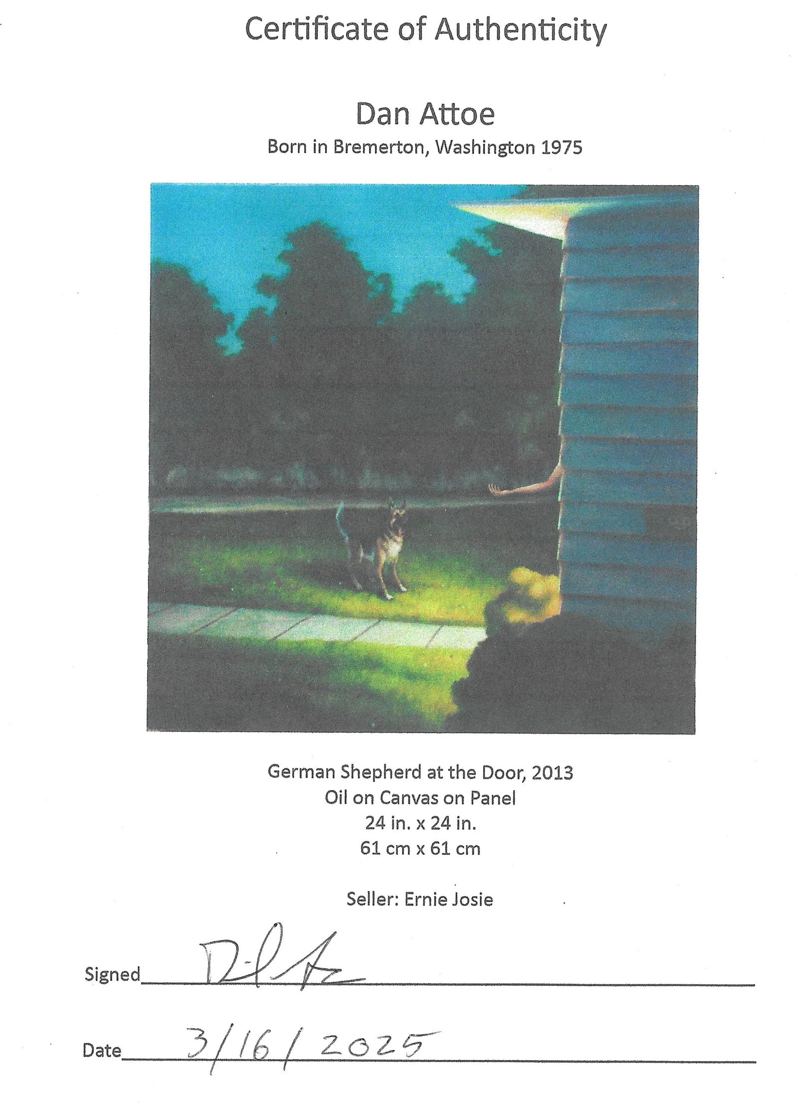 German Shepherd at the Door, Oil Painting by Dan Attoe - 6