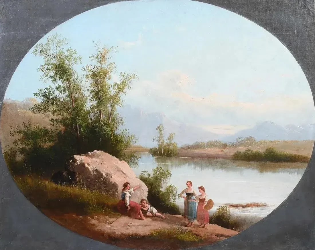 19th Century Architectural Panel Oil & Canvas on Board - 2