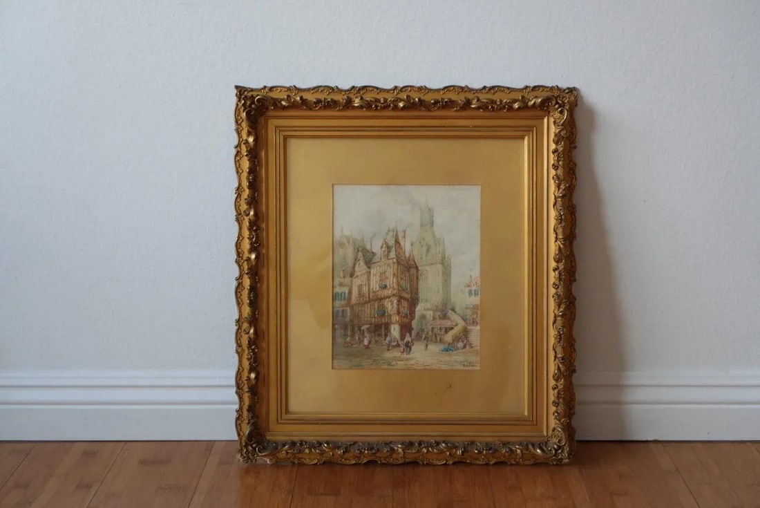Heinrich Schafer Fecamp Normandy c.1815 German, Signed, Watercolor on Paper Laid on Board, Framed - 6