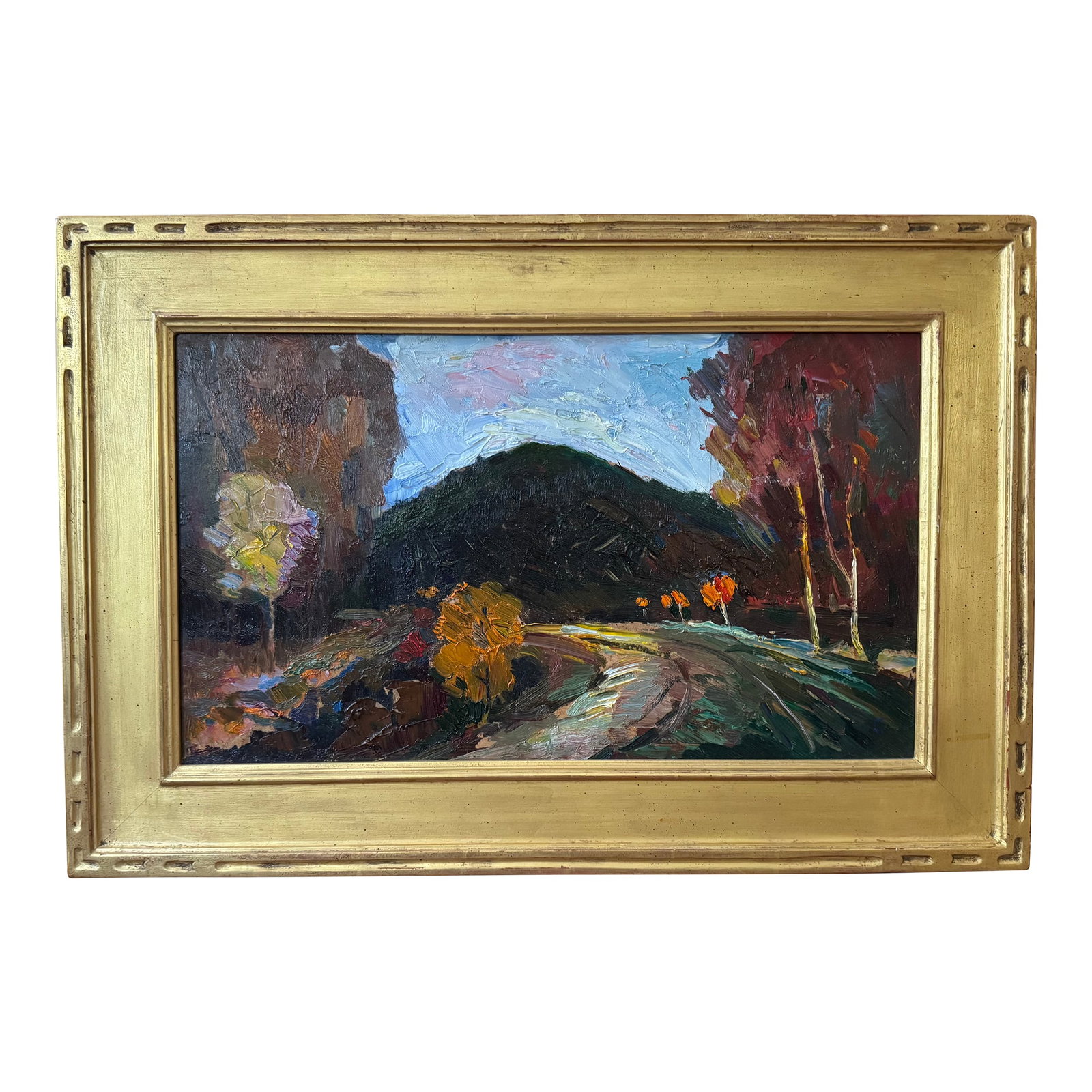 Foothills of the Carpathian Mountains, Oil on Board by Joseph Puchinskiy: Iosif Puchinskiy was born in 1922 in Uzda, Minsk. He began his formal art education in 1938 at the Vitebsk Academy, the art school founded by Marc Chagall. Mr. Puchinskiy's studies were put on hold
