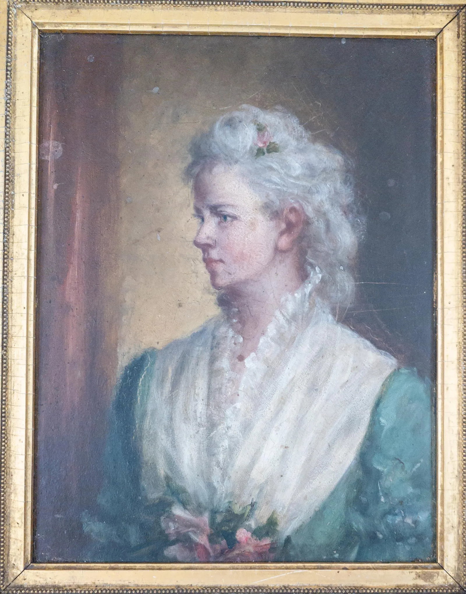 Early 20th Century American Portrait of a Pretty Lady in Gold Frame - 2
