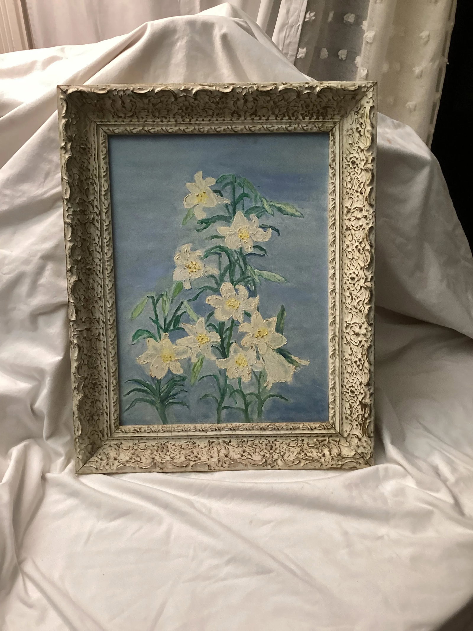 1950 Vintage Easter, Lilly Oil Painting, Framed - 2