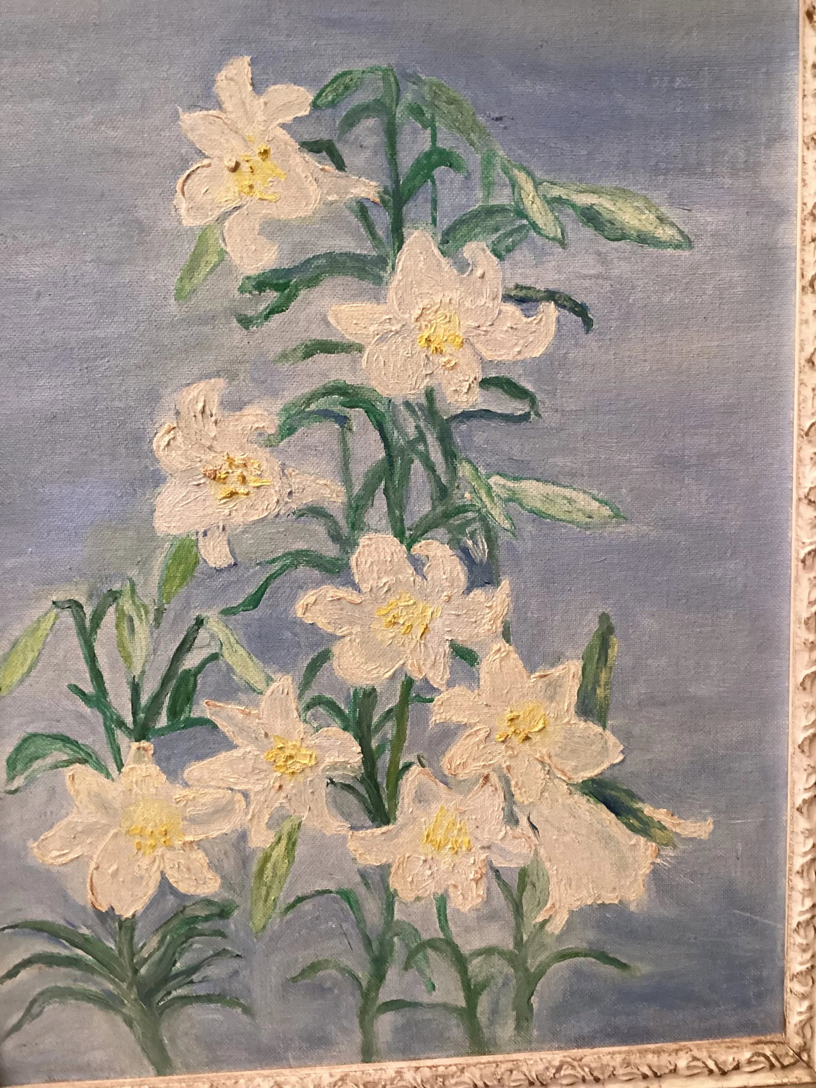 1950 Vintage Easter, Lilly Oil Painting, Framed - 4