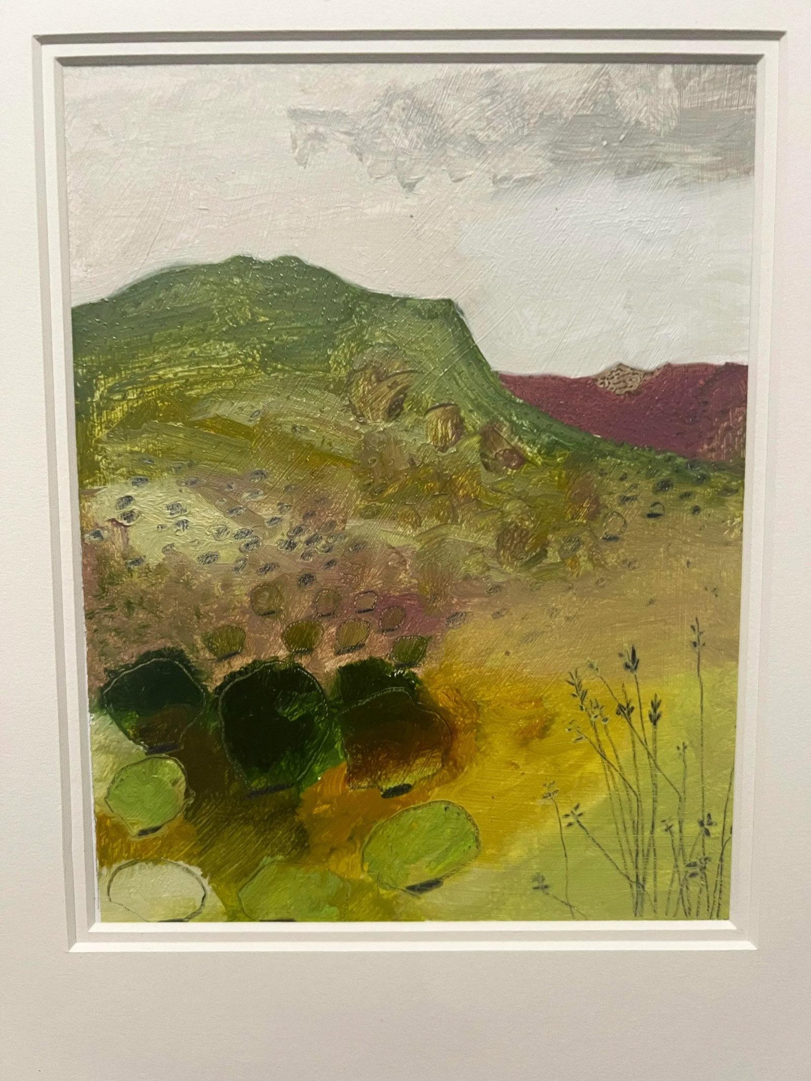 1990s Josette Urso, "Pink Green Mountains" , Oil on Paper Abstract Scene - 6