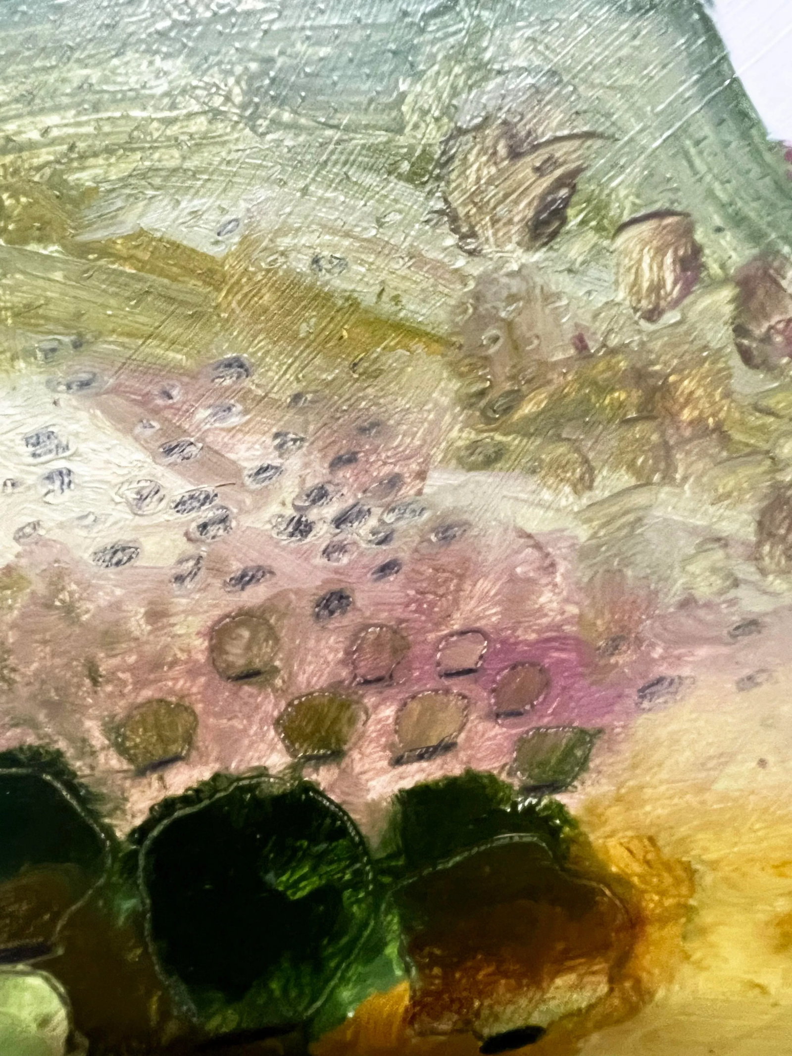 1990s Josette Urso, "Pink Green Mountains" , Oil on Paper Abstract Scene - 7