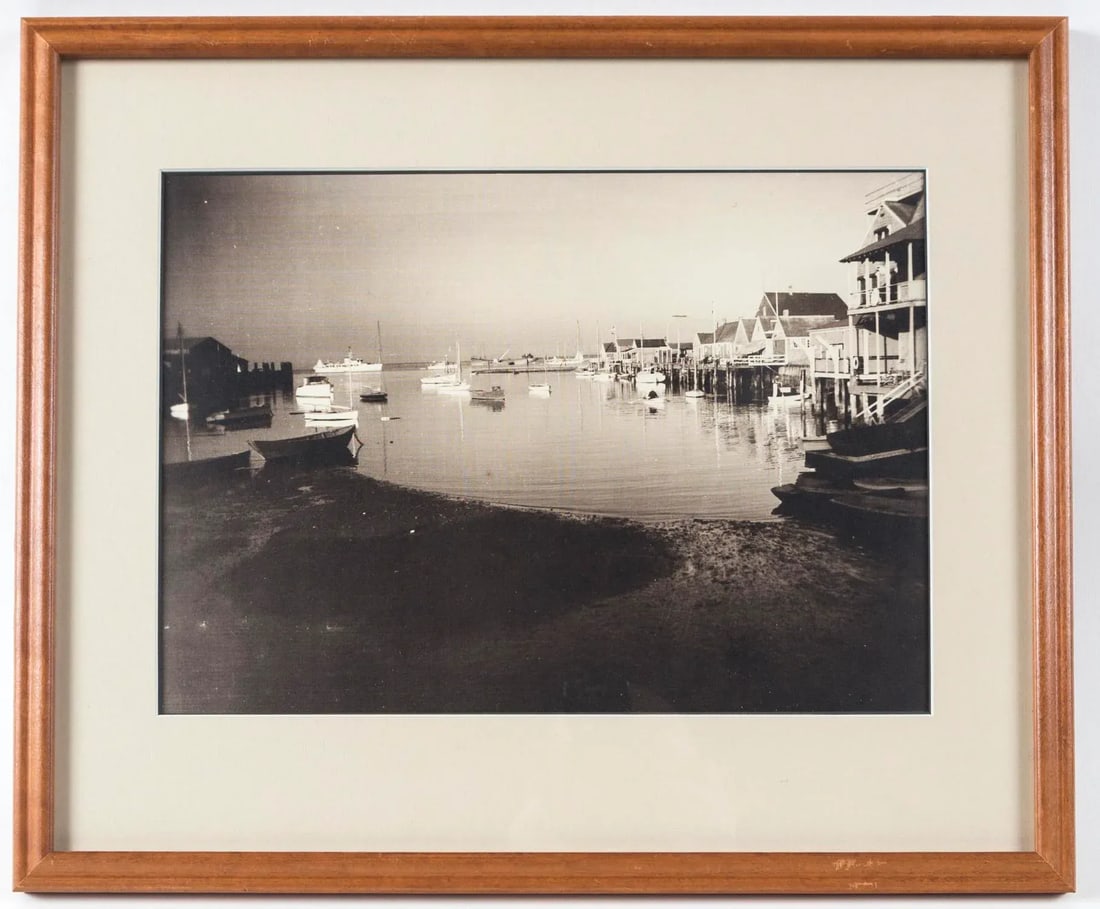 Early 20th Century "Nantucket Harbor" Black & White Photograph by James F. Barker, Framed - 5