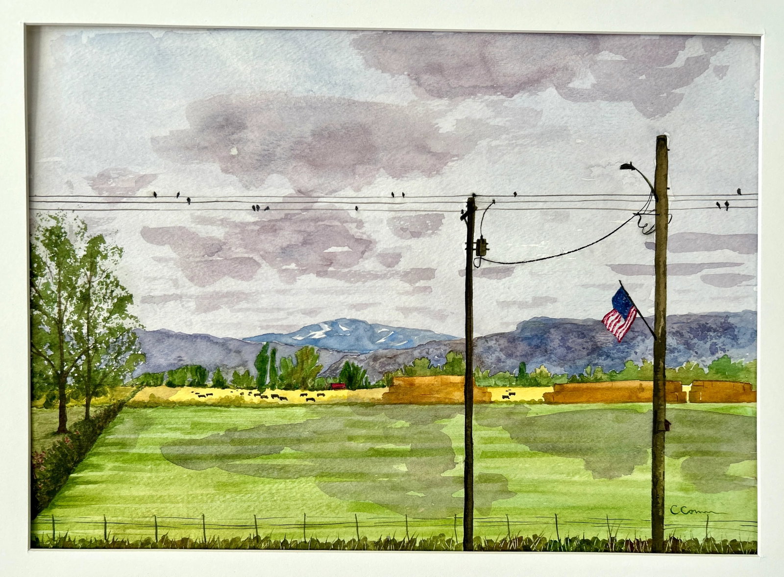 Original Watercolor Painting "Rainy Day Hayfield" in Idaho - 3