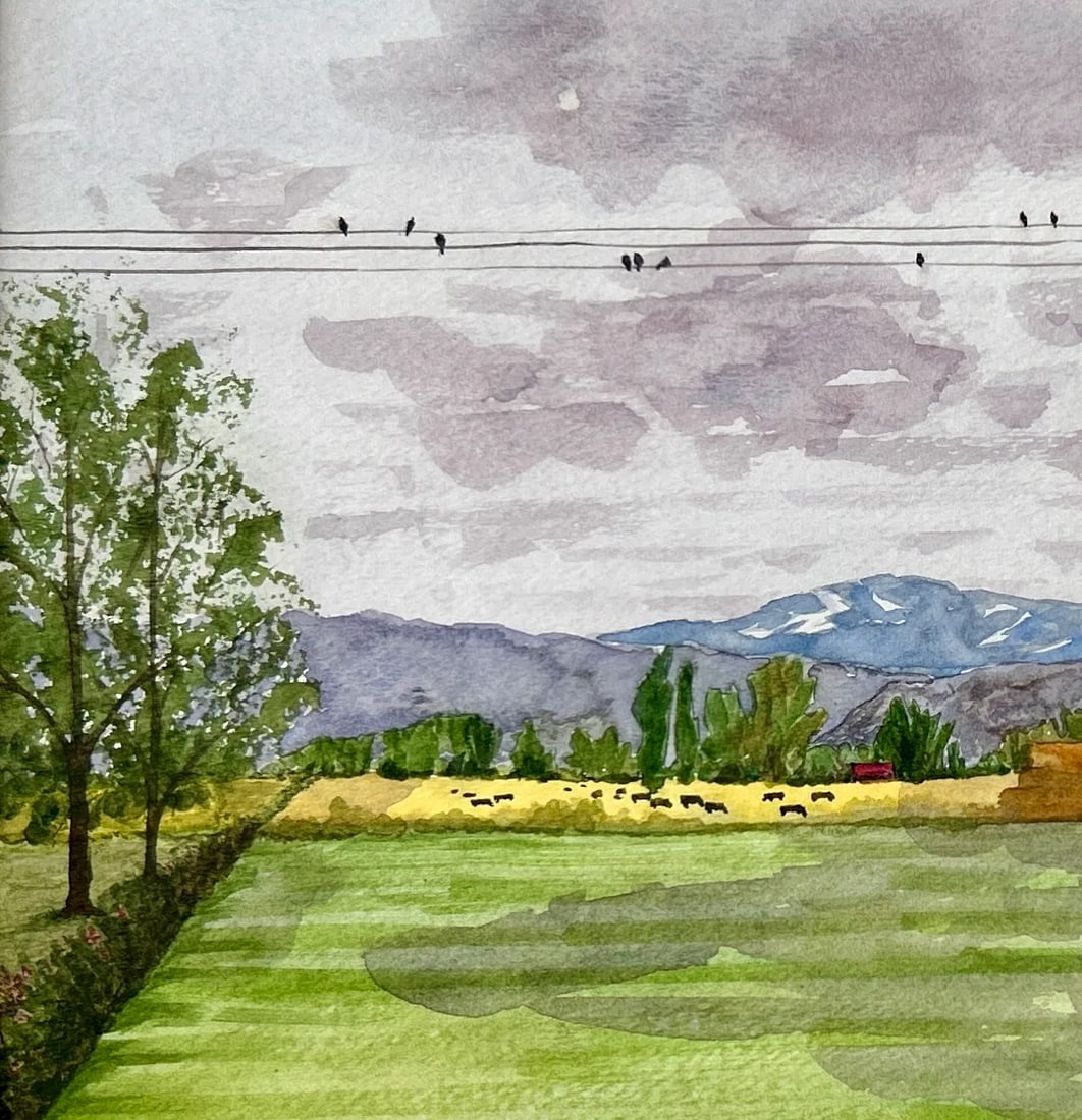Original Watercolor Painting "Rainy Day Hayfield" in Idaho - 5