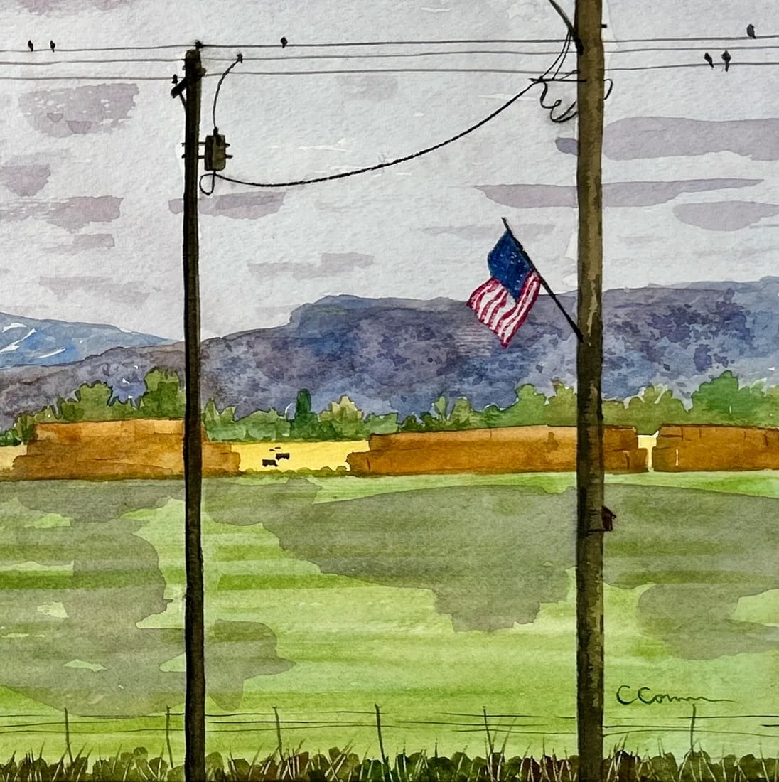Original Watercolor Painting "Rainy Day Hayfield" in Idaho - 7