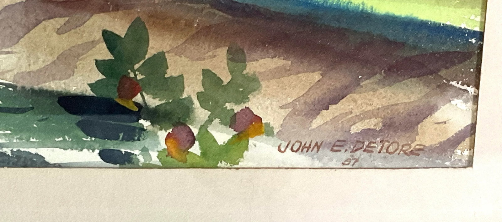 John E Detore-Dramatic Watercolor Landscape -1957, Framed - 5