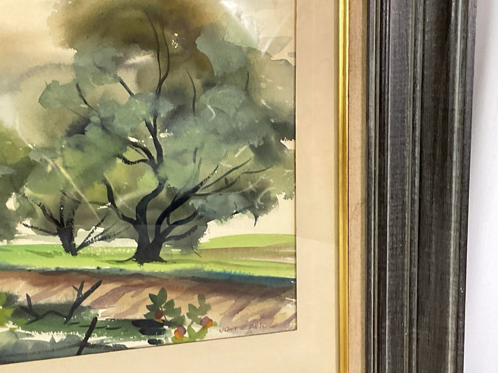John E Detore-Dramatic Watercolor Landscape -1957, Framed - 7