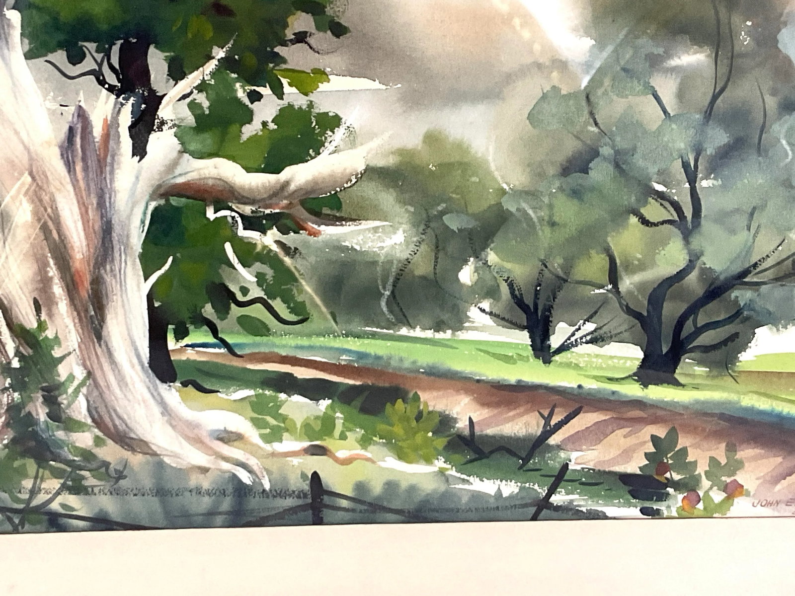 John E Detore-Dramatic Watercolor Landscape -1957, Framed - 8