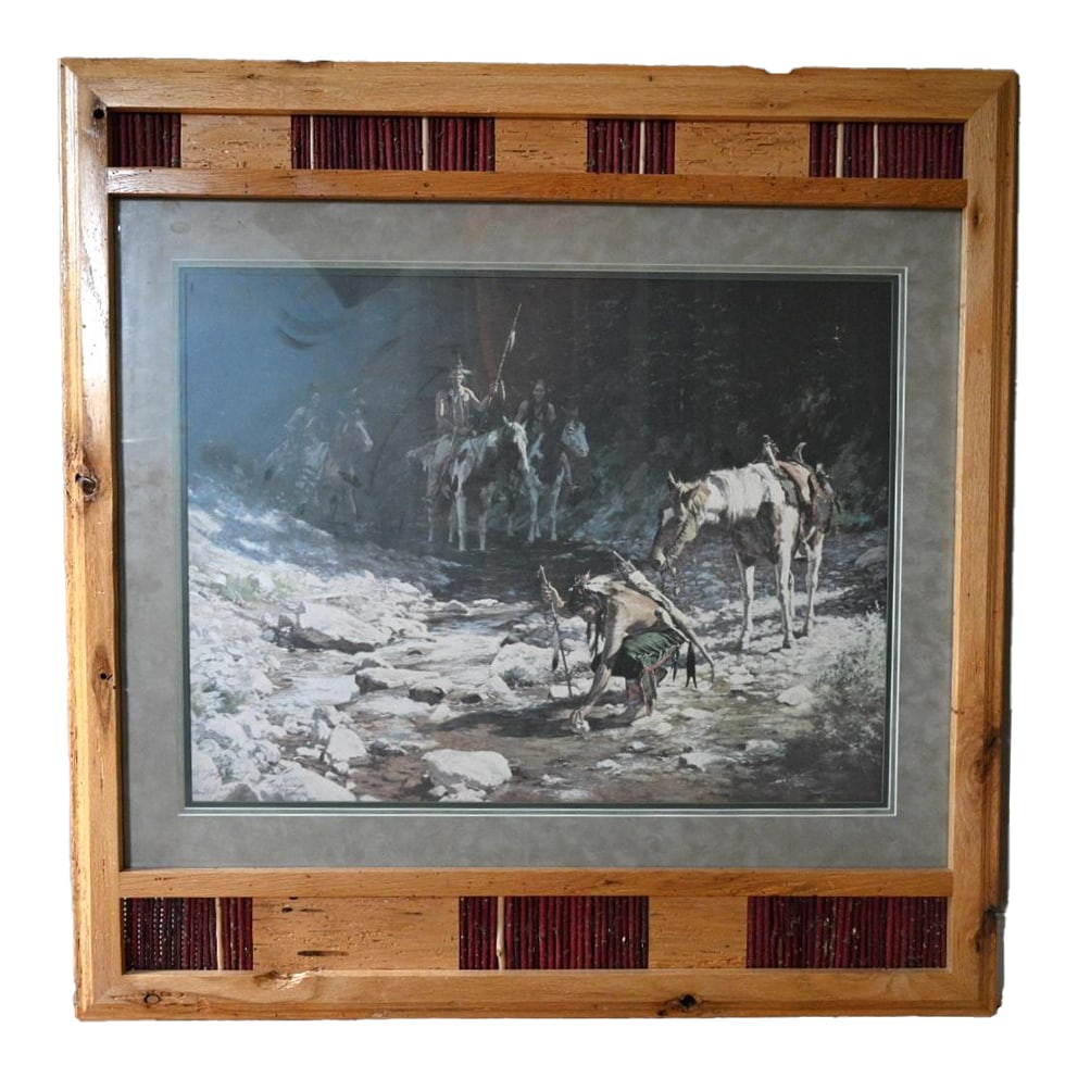 1980s "Stones That Speak" by Howard Terpning - Limited Edition Framed Print (40" X 41"): Bring home the artistry of the American West with this striking limited edition print, "Stones That Speak" by renowned Western artist Howard Terpning. This piece depicts a serene yet powerful scene