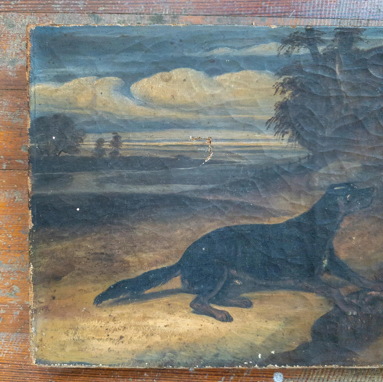 19th Century French Oil Painting of a Dog in a Landscape, Paris Stamp - 2