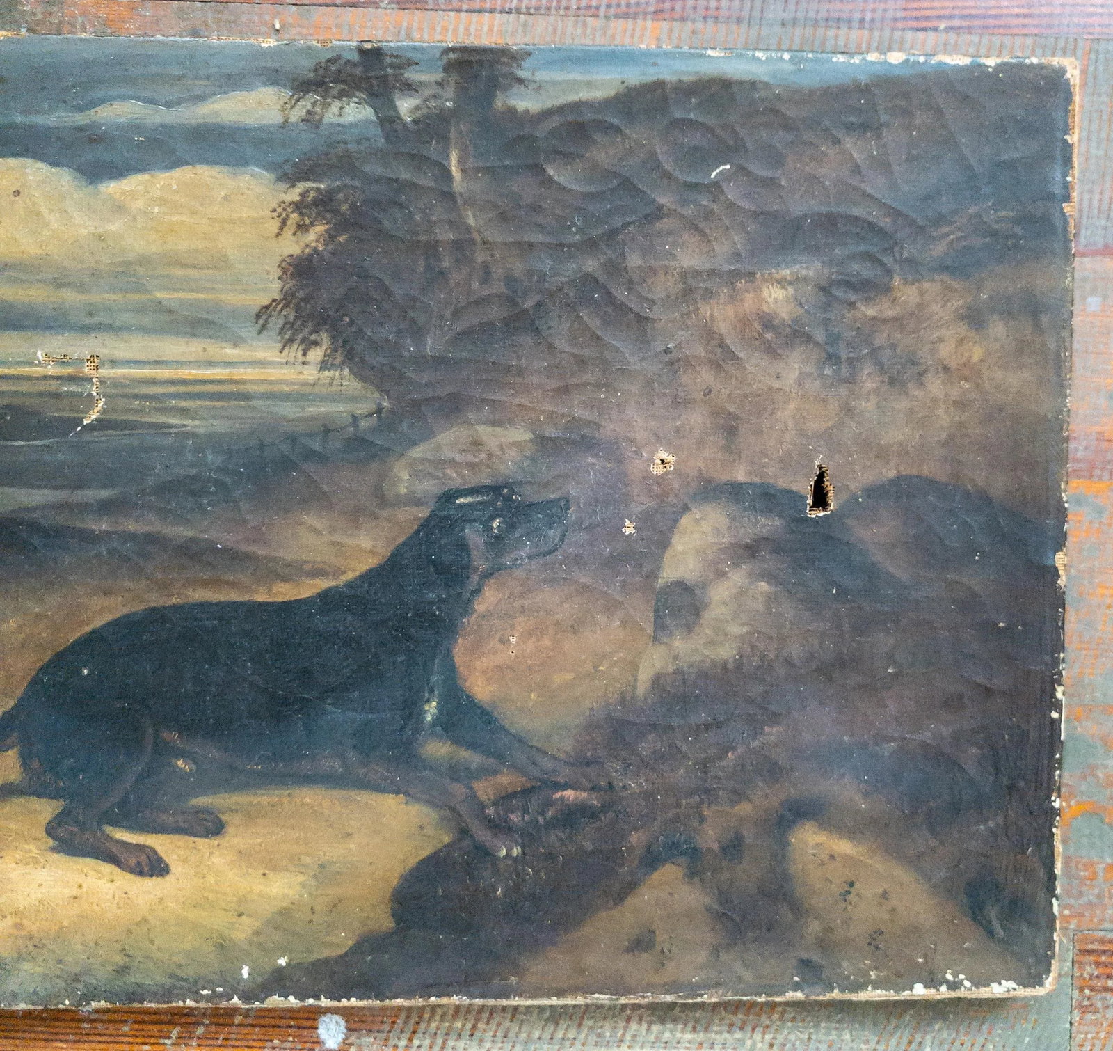 19th Century French Oil Painting of a Dog in a Landscape, Paris Stamp - 3
