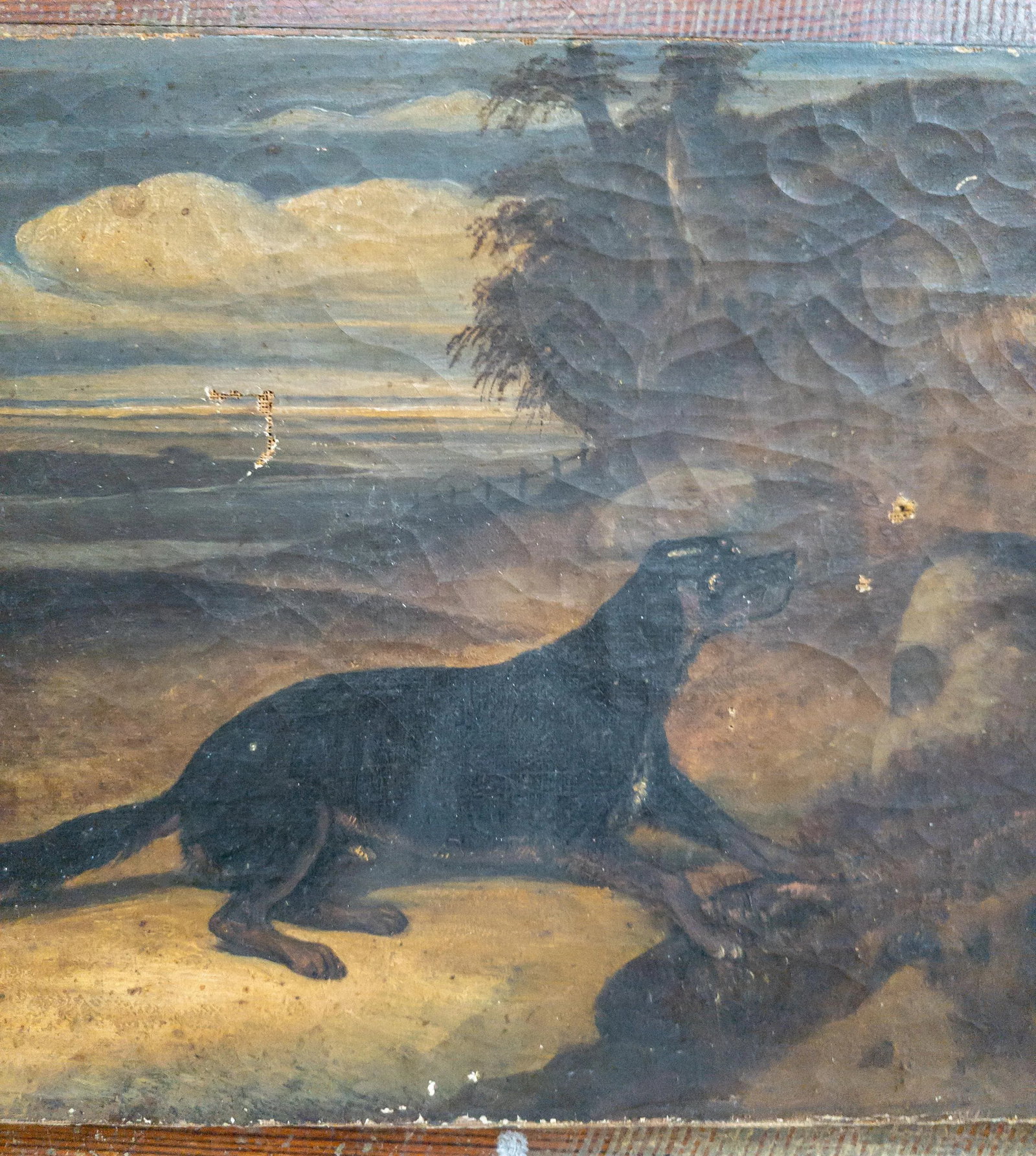 19th Century French Oil Painting of a Dog in a Landscape, Paris Stamp - 4