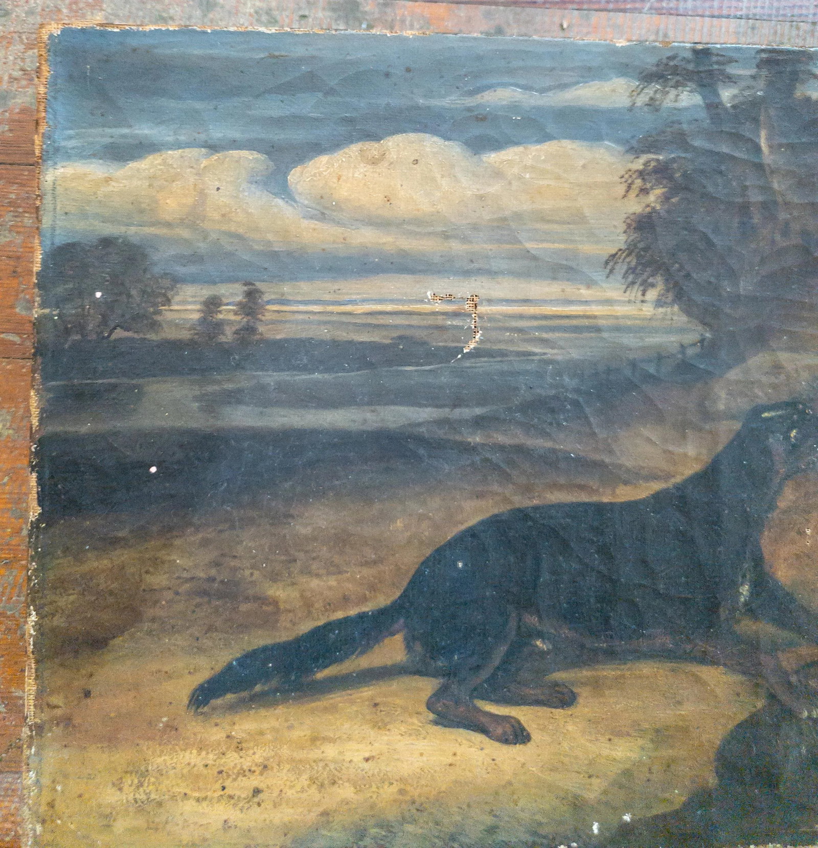 19th Century French Oil Painting of a Dog in a Landscape, Paris Stamp - 5