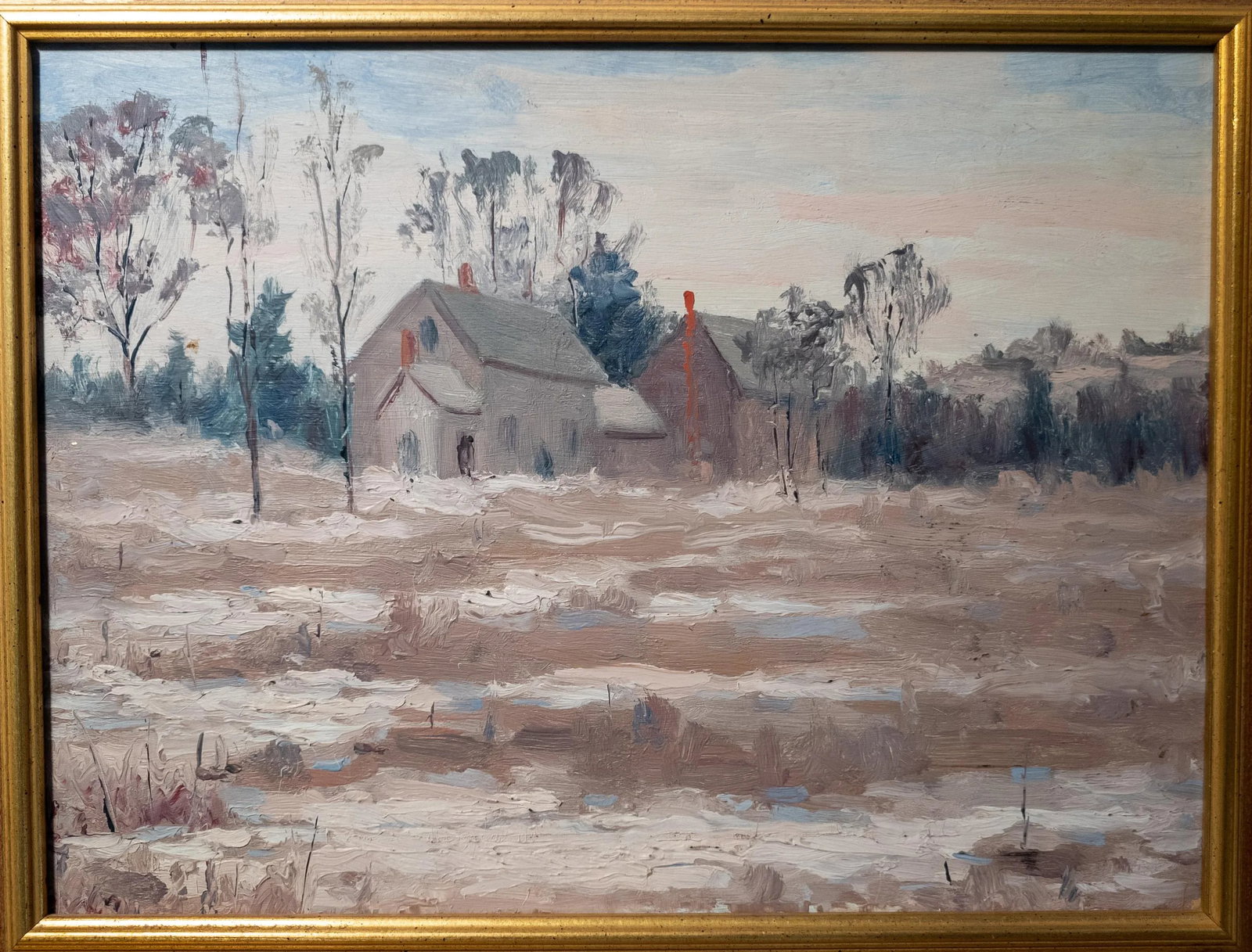 Early 20th Century American Impressionist Landscape Painting With Farmhouse, Unsigned - 2