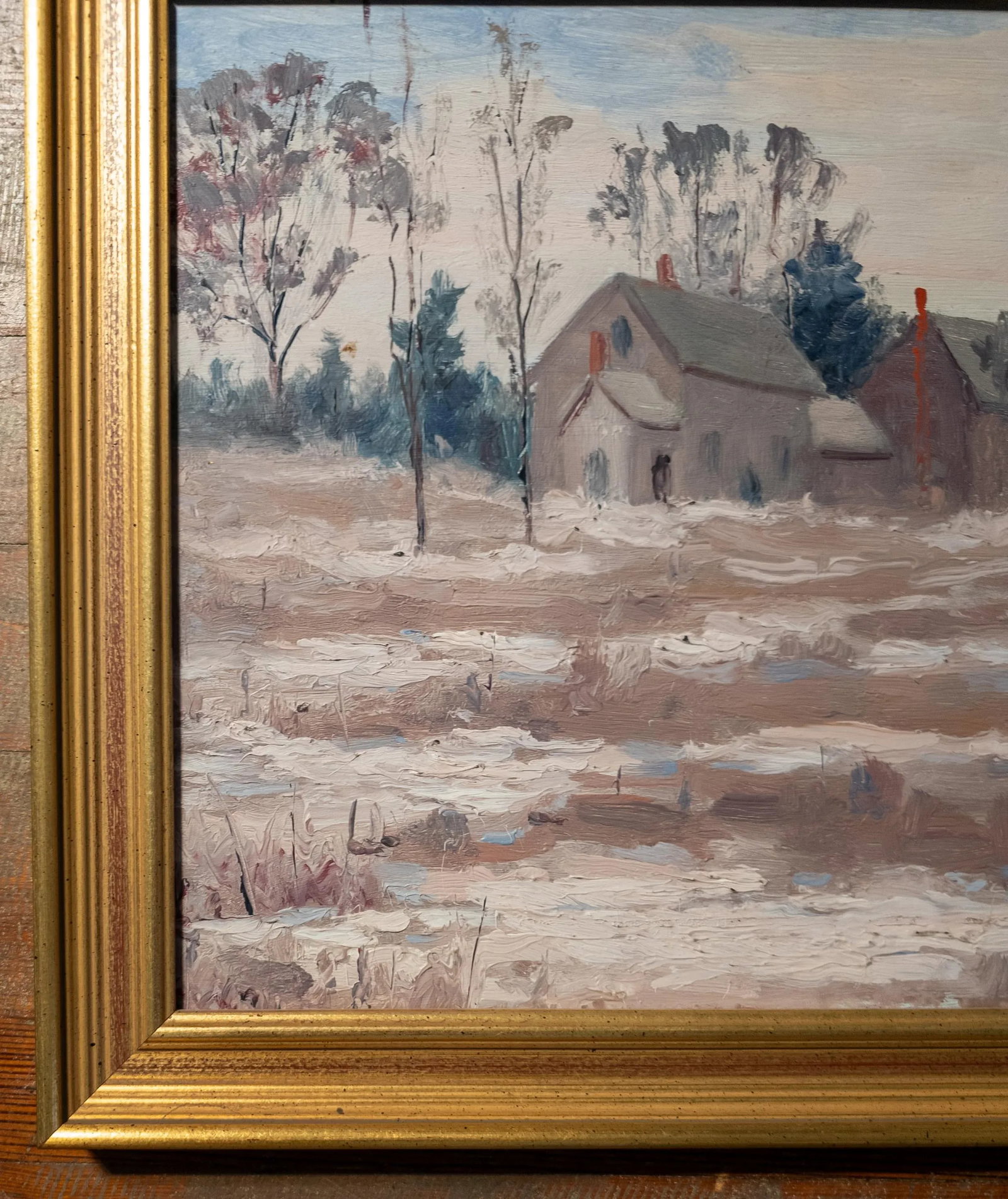 Early 20th Century American Impressionist Landscape Painting With Farmhouse, Unsigned - 6
