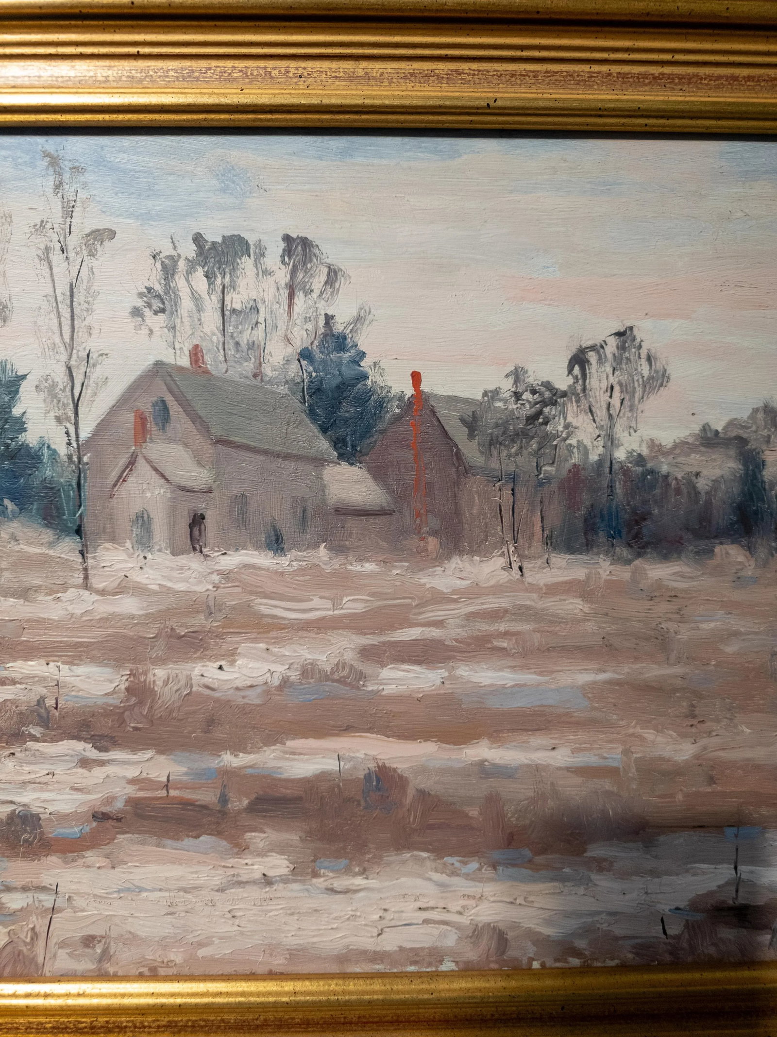 Early 20th Century American Impressionist Landscape Painting With Farmhouse, Unsigned - 7