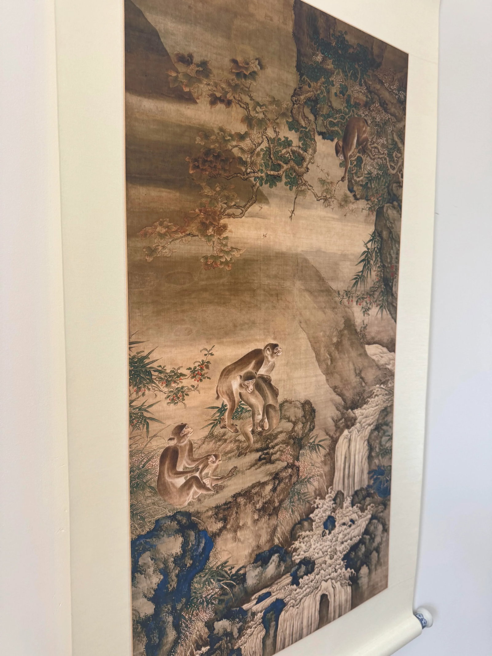 Mid 20th Century Shen Quan Landscape With Monkeys Print on Xuan Paper Scroll - 3