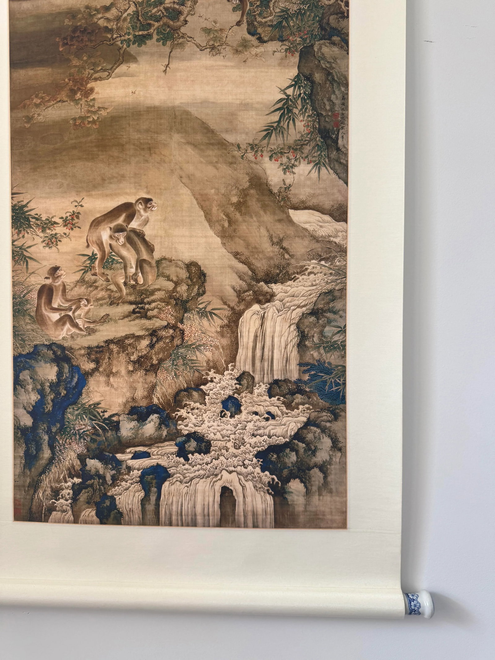 Mid 20th Century Shen Quan Landscape With Monkeys Print on Xuan Paper Scroll - 6