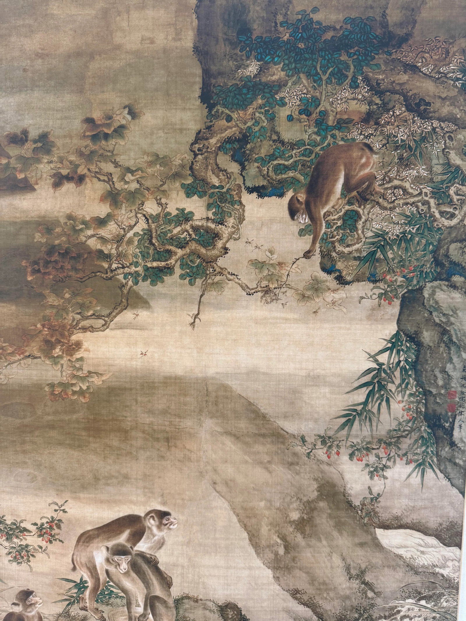 Mid 20th Century Shen Quan Landscape With Monkeys Print on Xuan Paper Scroll - 9