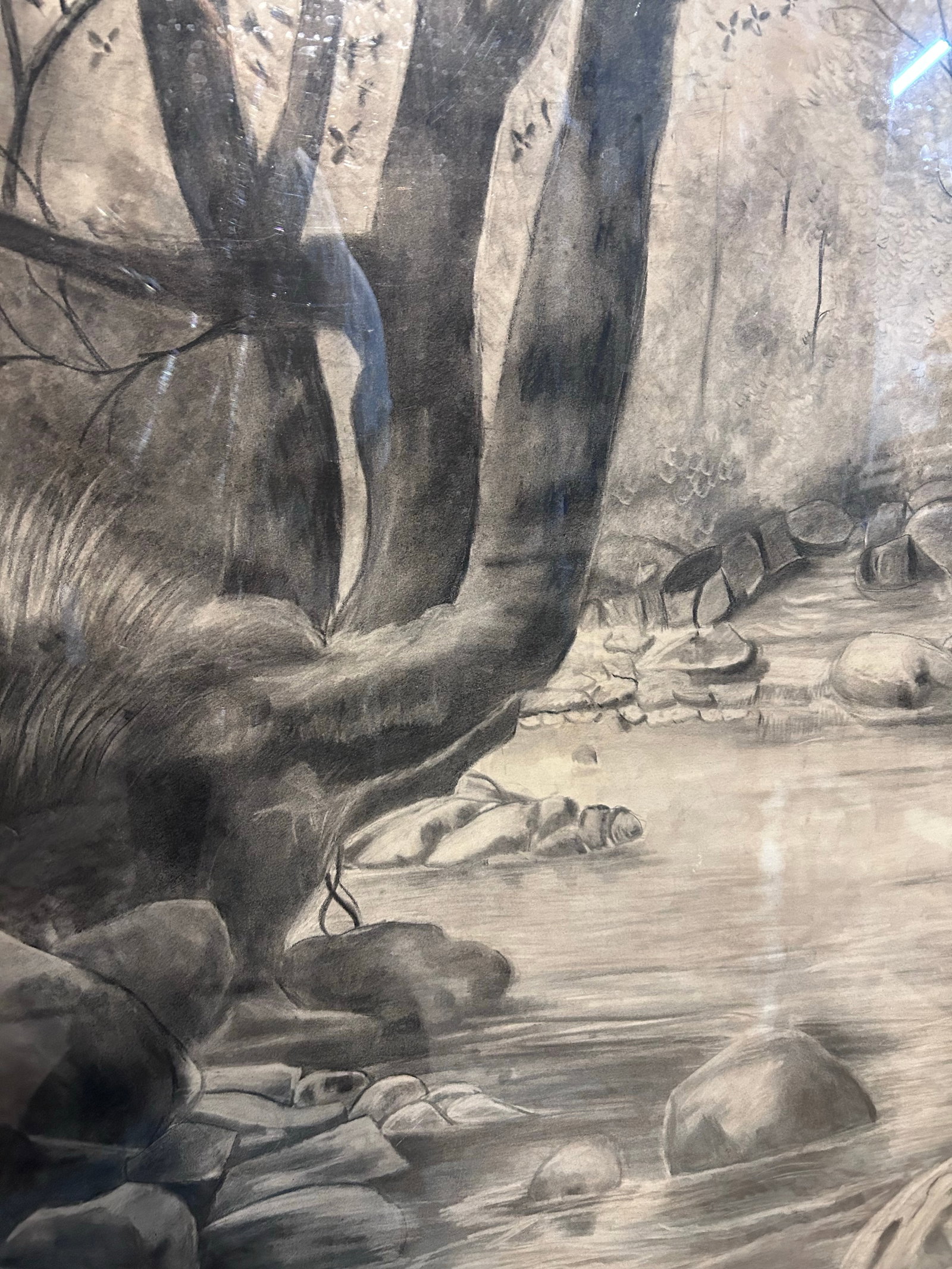 Monumental Antique Original Charcoal of Woodland Brook - 2