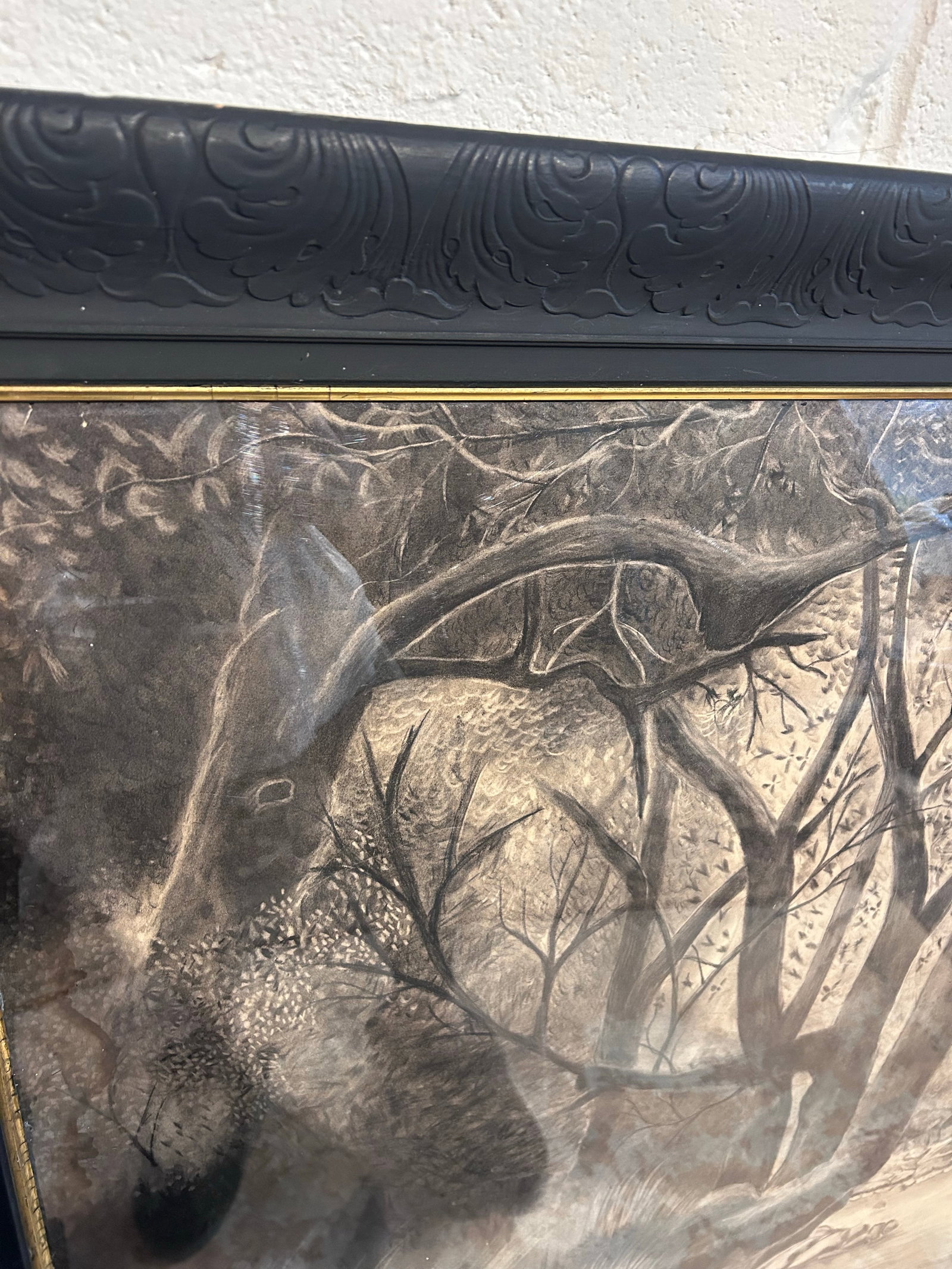 Monumental Antique Original Charcoal of Woodland Brook - 4