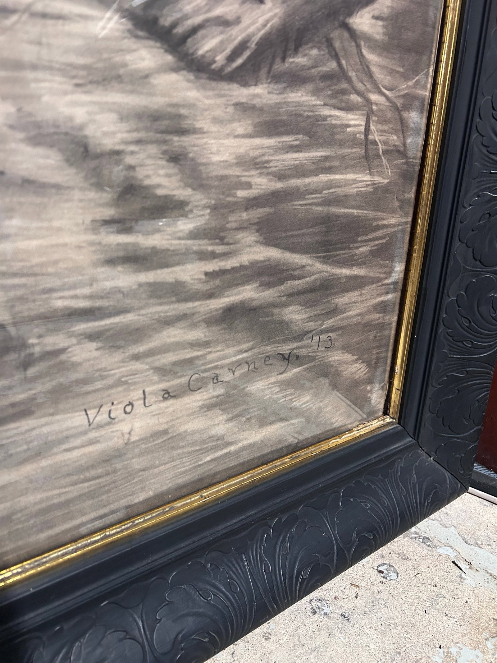 Monumental Antique Original Charcoal of Woodland Brook - 6