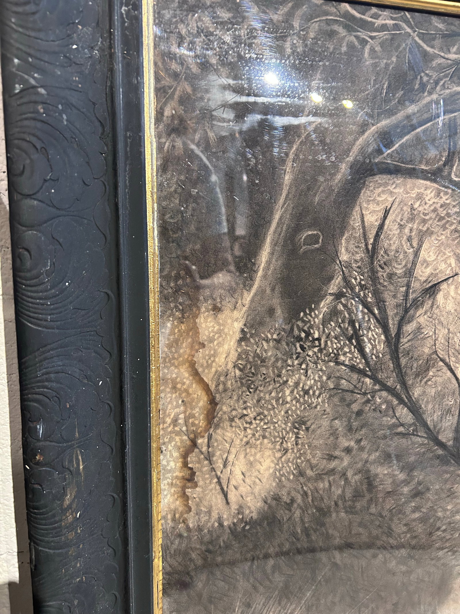 Monumental Antique Original Charcoal of Woodland Brook - 8