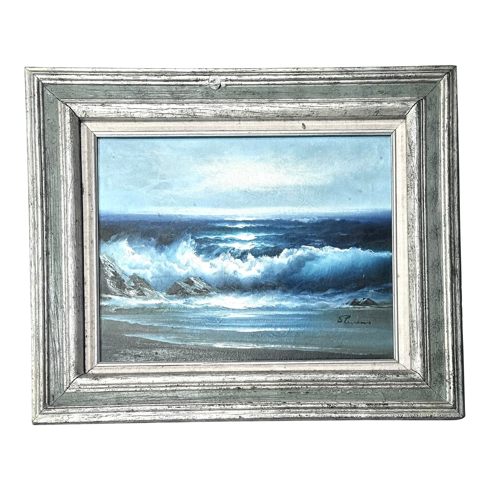 William Lester Stevens Original Seascape Oil Painting: Artist: William Lester Stevens (1888-1969) Medium: Oil painting Materials: canvas, wood frame Size: 16 in X 20 in X 0.5 in Framed size: 24 in X 28 in X 1.5 in Theme: Seascape Artist hand inscripted