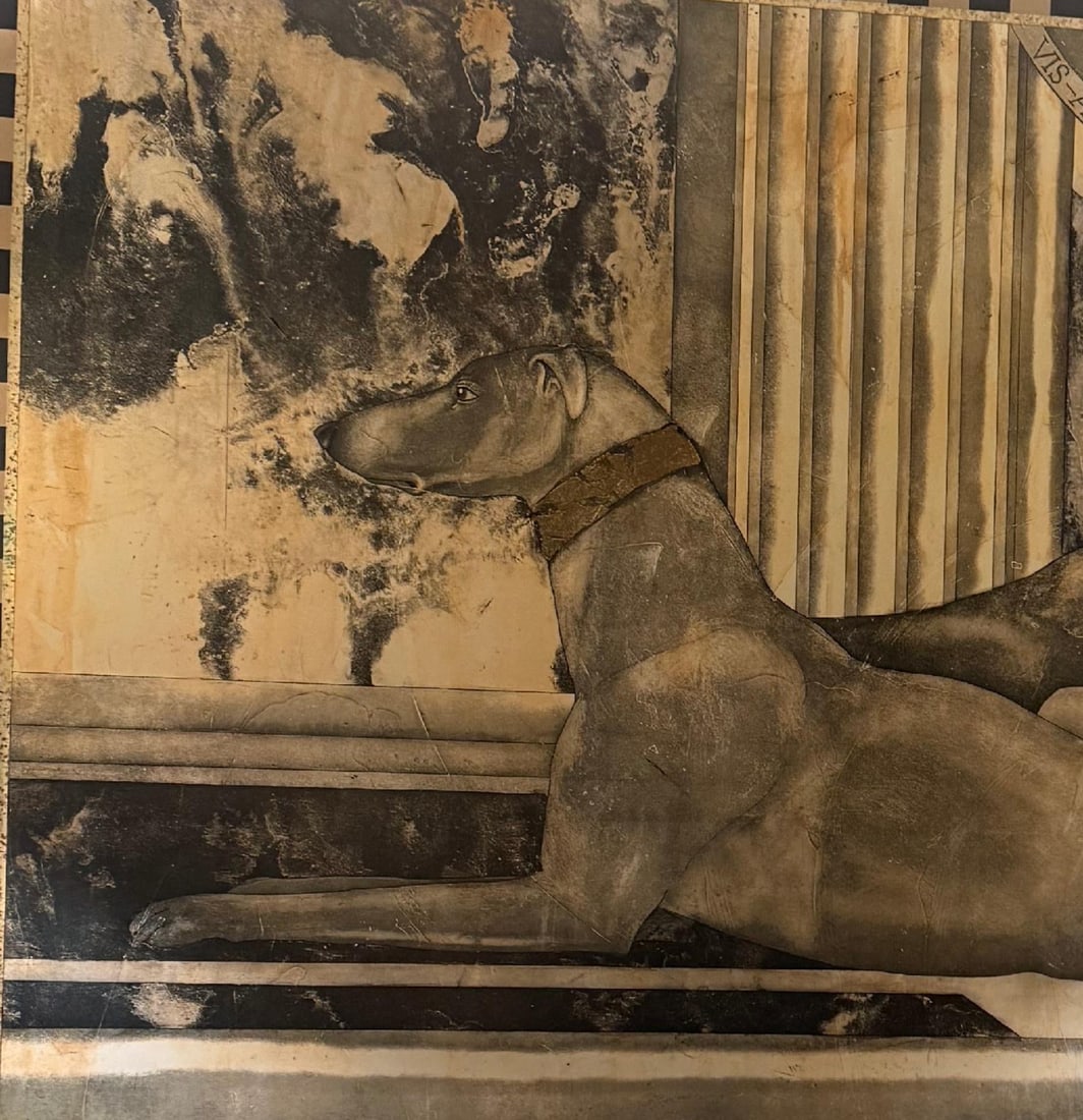 Gilt Framed Print of Two Hounds, Vis a Vis Francesca. - 3