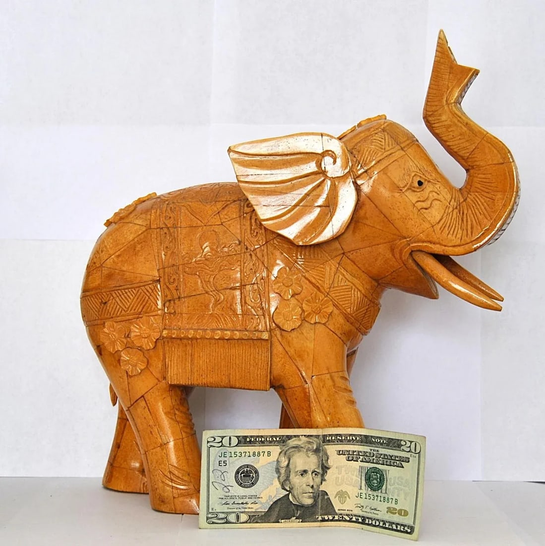 Mid 20th Century Hindu Trunk-Up Elephant Hand-Carved Wood Indian Ganesha Animal Sculpture Statuette - 8