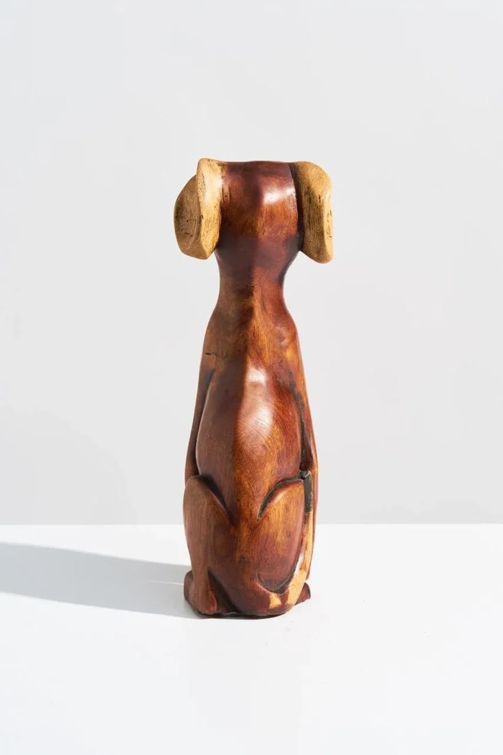 Mid-Century Folk Art Carved Wood Puppy Dog Sculpture, Signed - 4