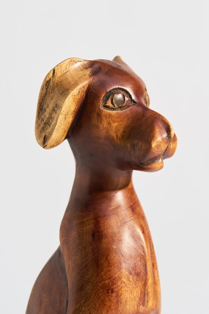 Mid-Century Folk Art Carved Wood Puppy Dog Sculpture, Signed - 8