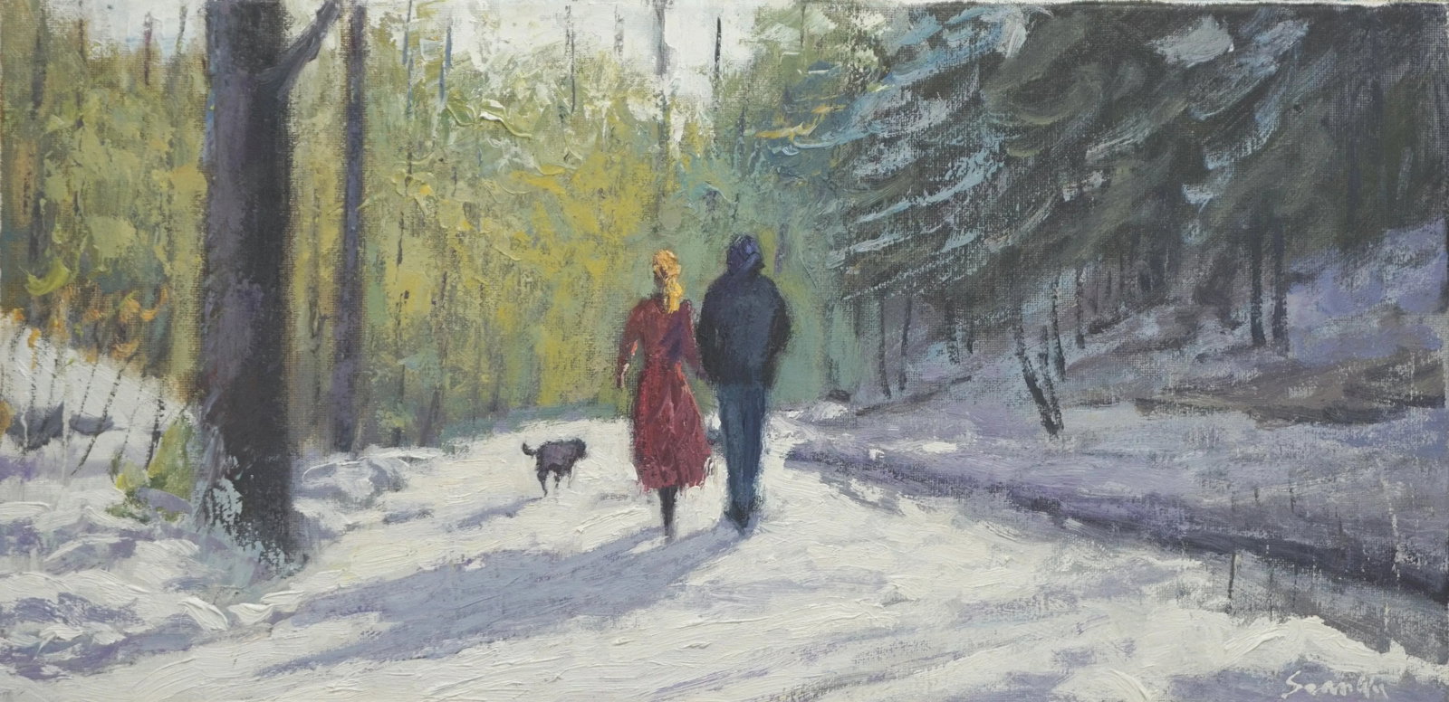 Original Impressionist Oil Painting, Walking After the Snow: Original oil painting by Sean Wu, Walking after the snow Condition: Imperfections: No Imperfections Origin: United States Materials & Techniques: Oil Paint Details: Frame Type: Unframed What type