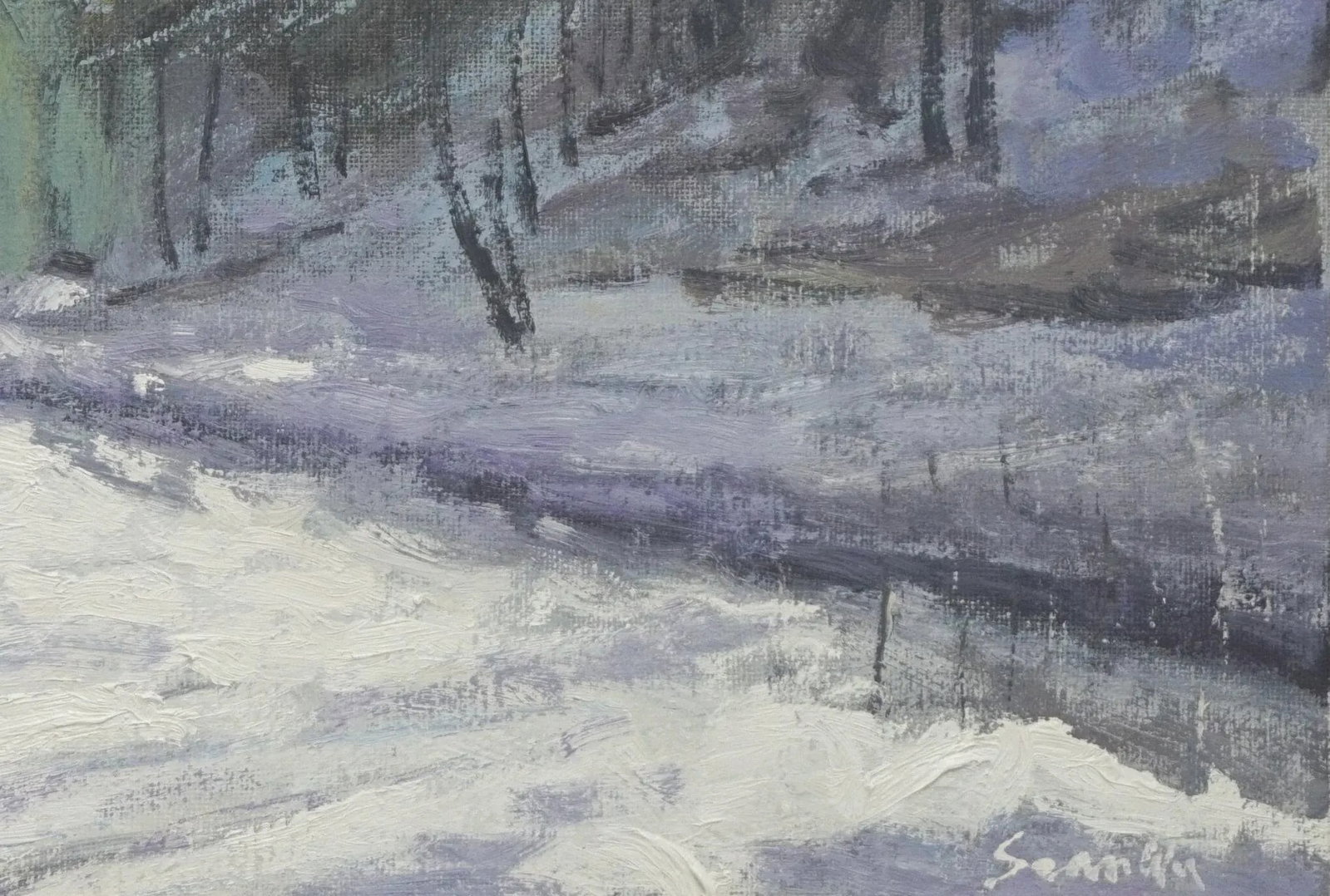 Original Impressionist Oil Painting, Walking After the Snow - 3