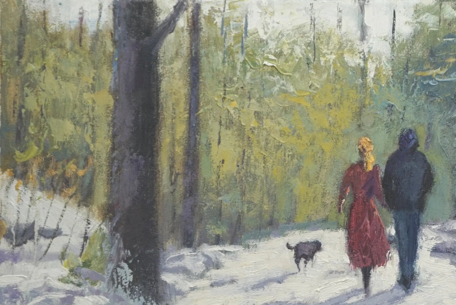 Original Impressionist Oil Painting, Walking After the Snow - 4