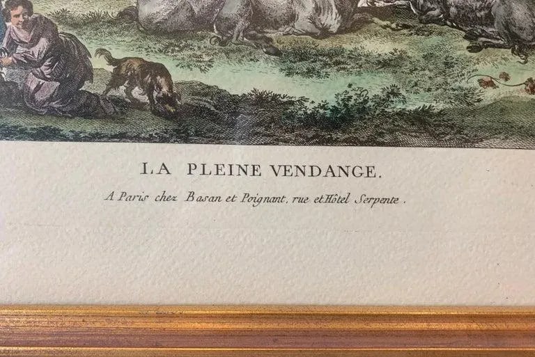 Hand Watercolored Print "La Pleine Vendange" Depicting the Grape Harvest-Framed - 2