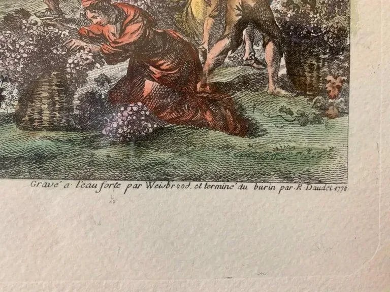 Hand Watercolored Print "La Pleine Vendange" Depicting the Grape Harvest-Framed - 6