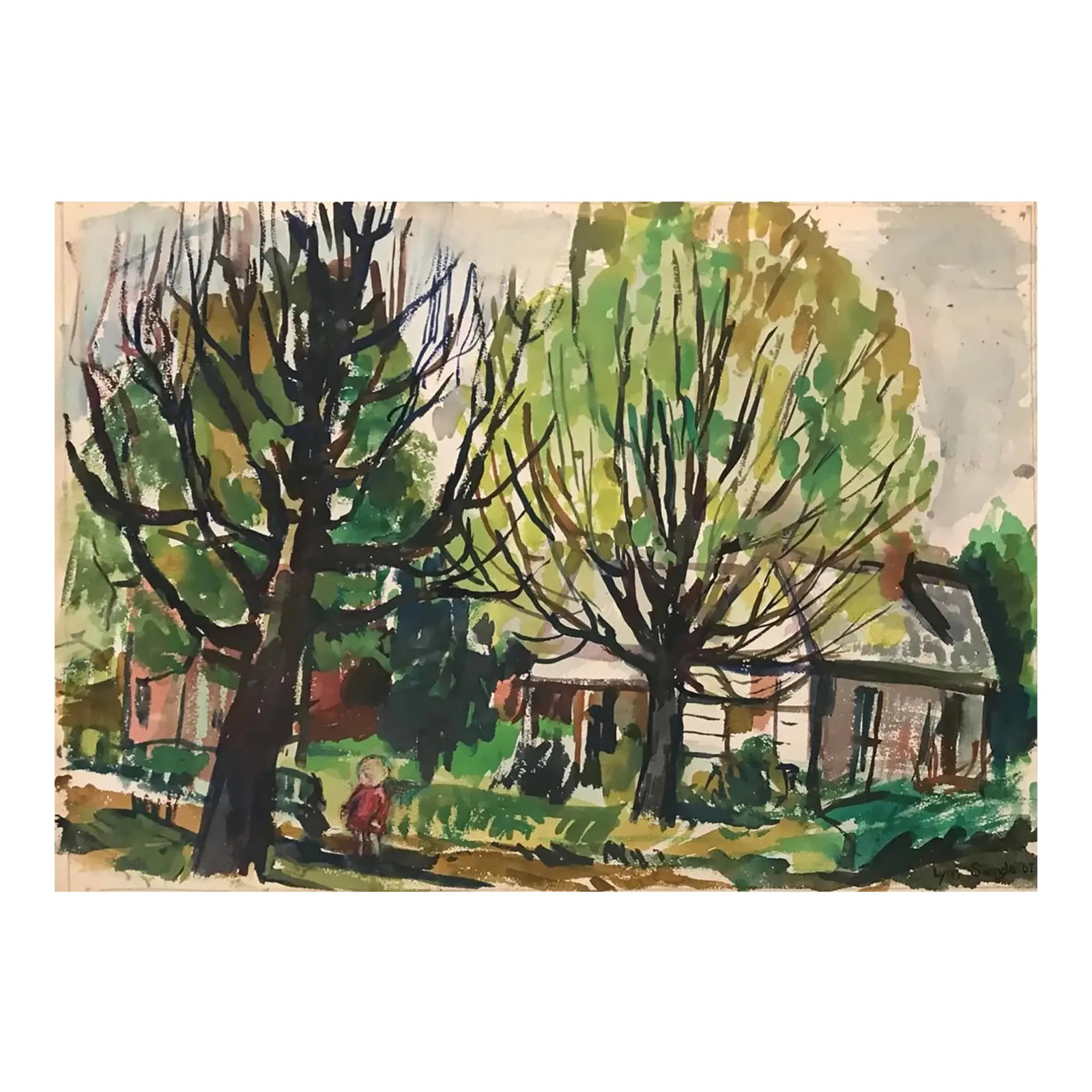 1967 Lynn Swingle Rural Landscape Watercolor: Watercolor on paper by Missouri artist Jerrel Lynn Swingle (1928-2019). Signed and dated '67 lower right. Combined shipping available, please inquire. Condition: Alterations: Original Condition Unalte