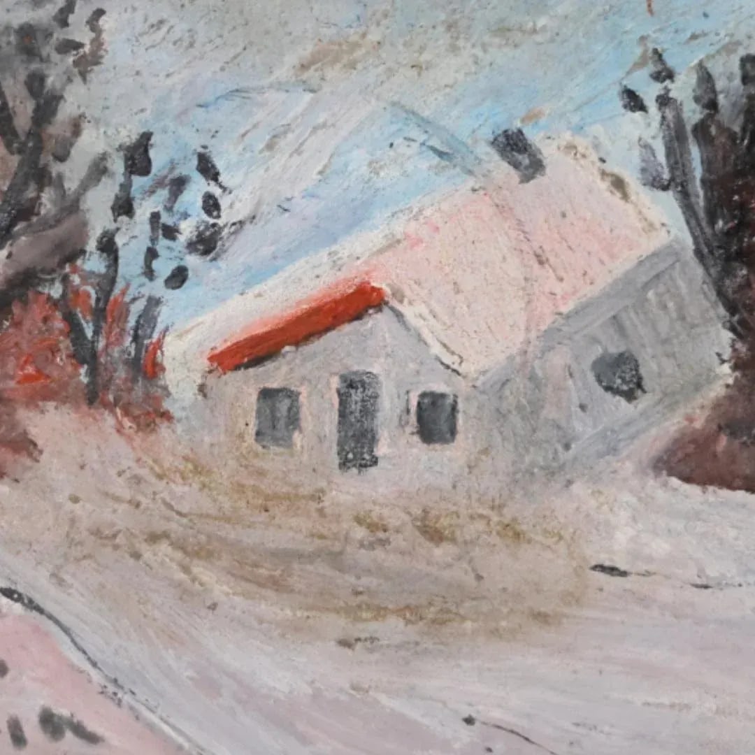 Mid-20th Century French House in Snow Painting - 2