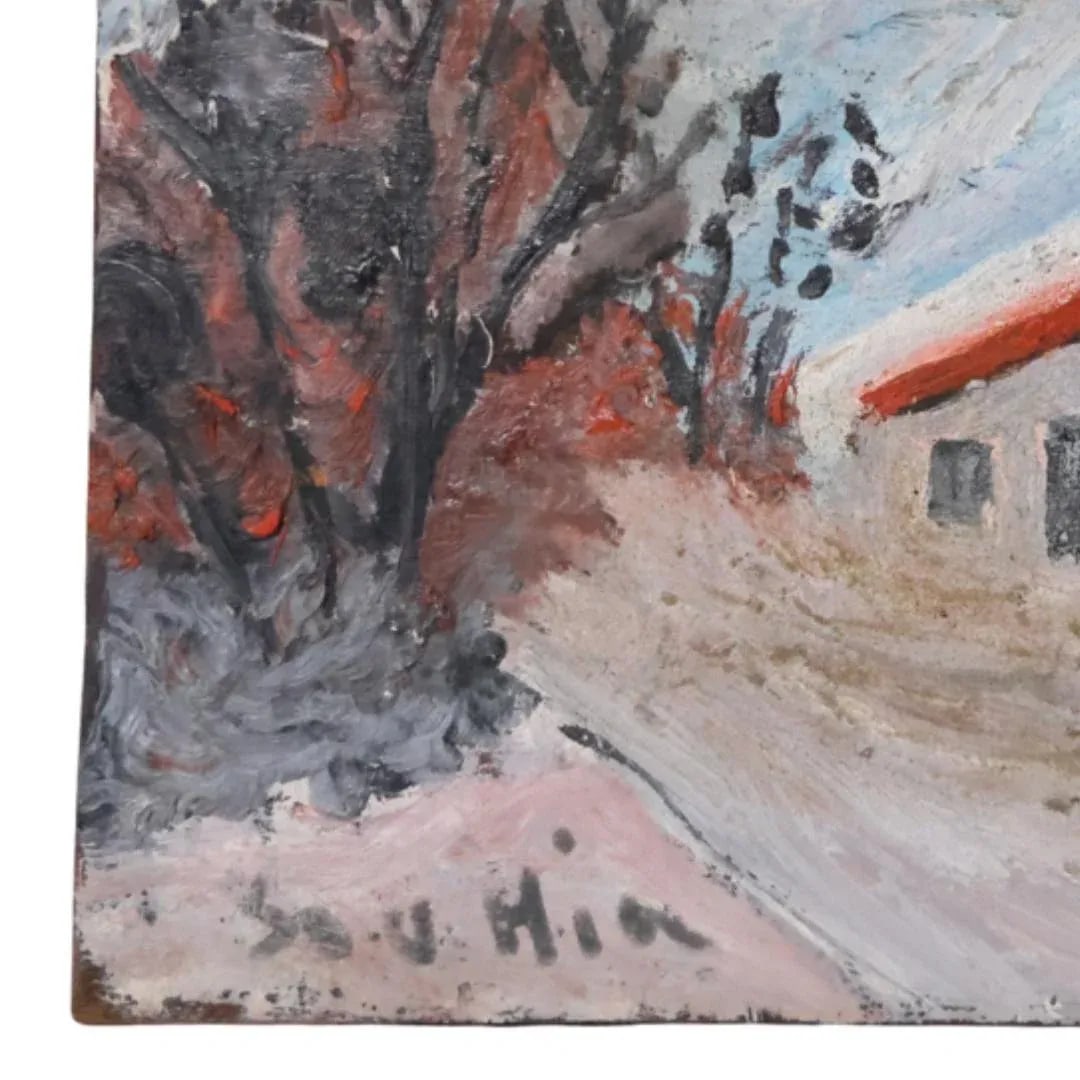 Mid-20th Century French House in Snow Painting - 3