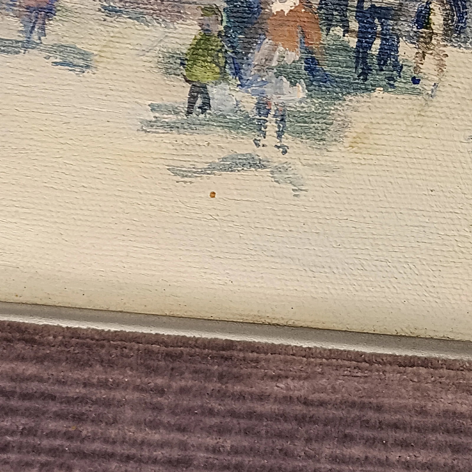 VTG Street Scene #2 Impressonist Painting Purple Velvet Matt Silver Frame 1978 - 7