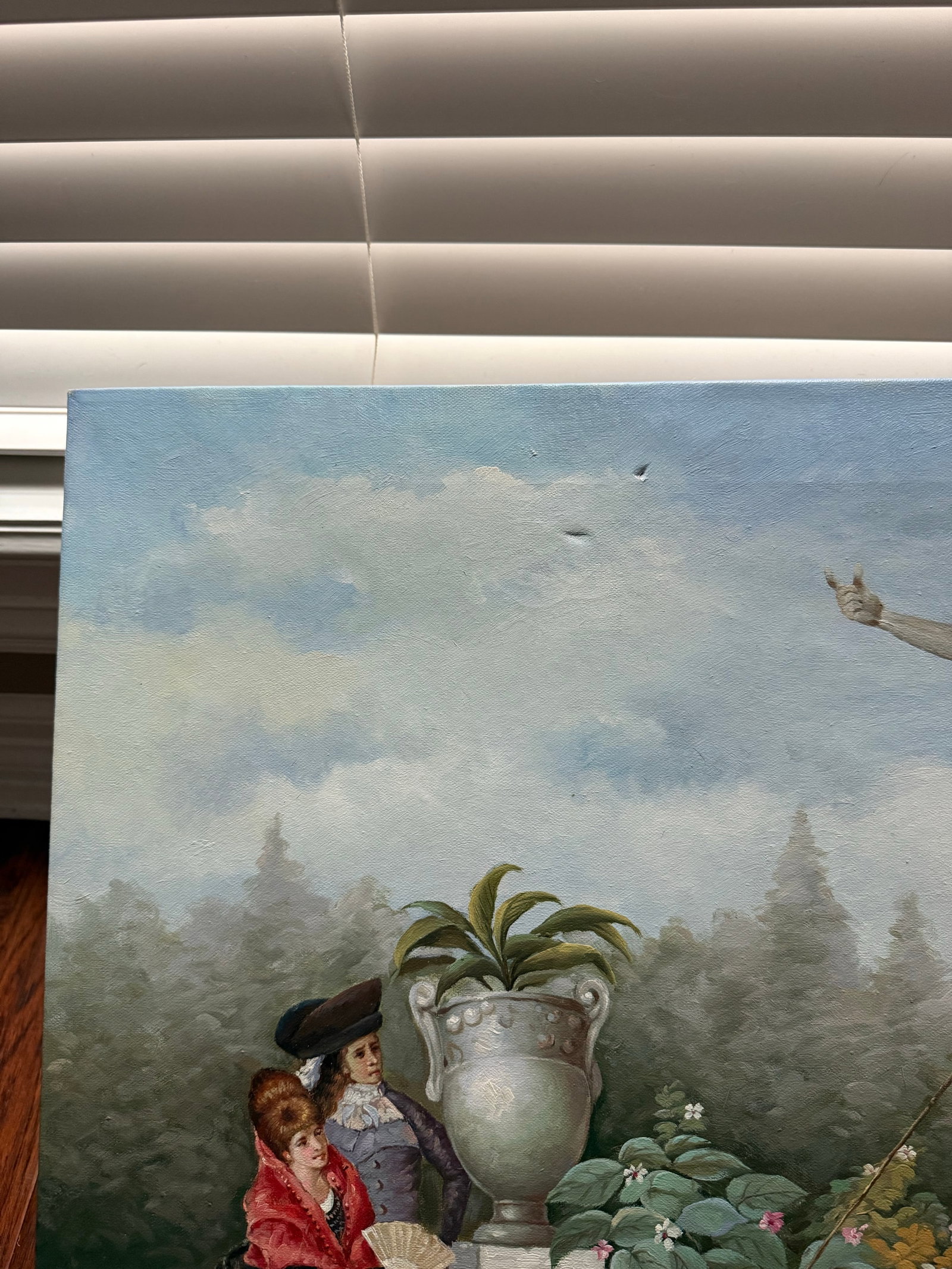 Late 20th Century Classical Victorian Painting of Figures by a Fountain - 10