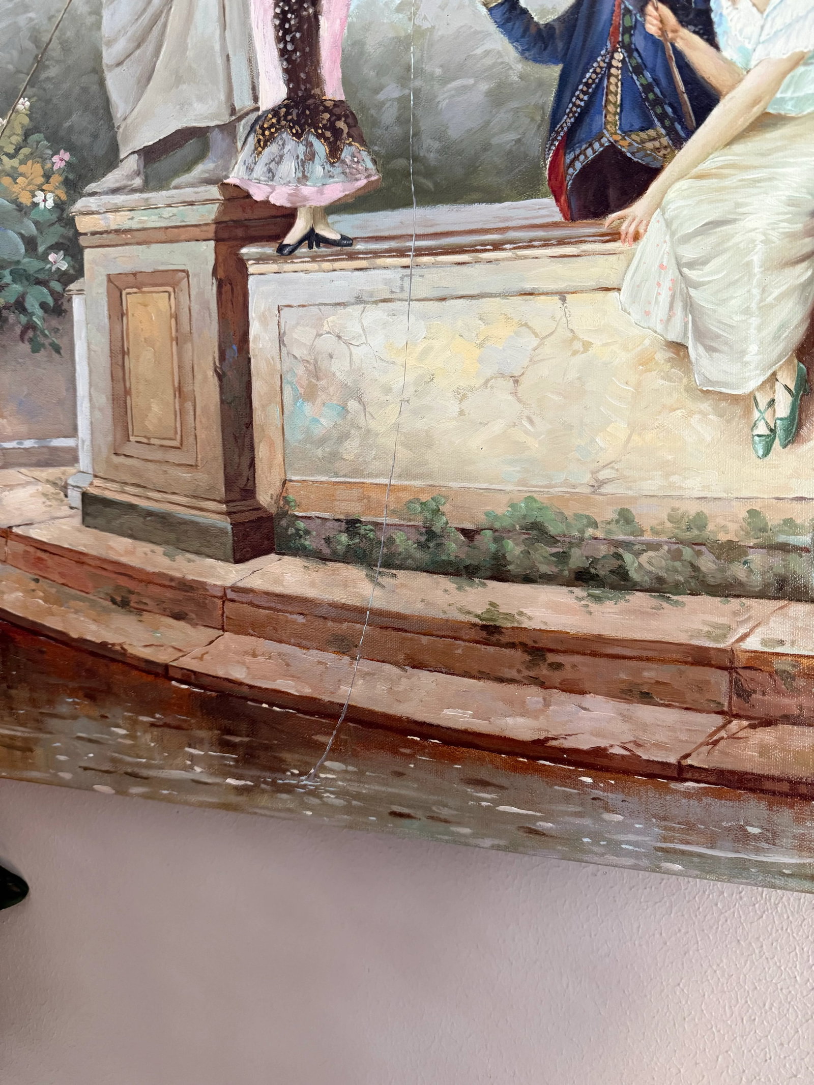 Late 20th Century Classical Victorian Painting of Figures by a Fountain - 7